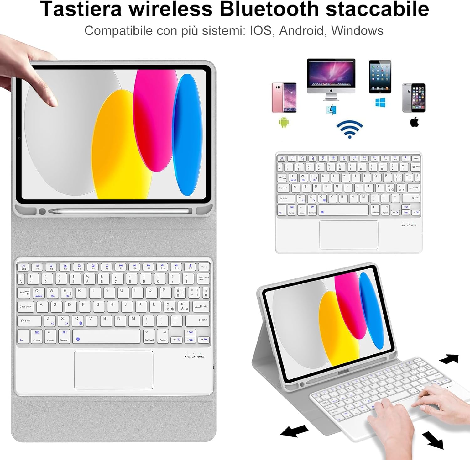 Tastiera iPad 10/11 Gen (10.9/11") con Touchpad, Grigio Chiaro - immagine 3