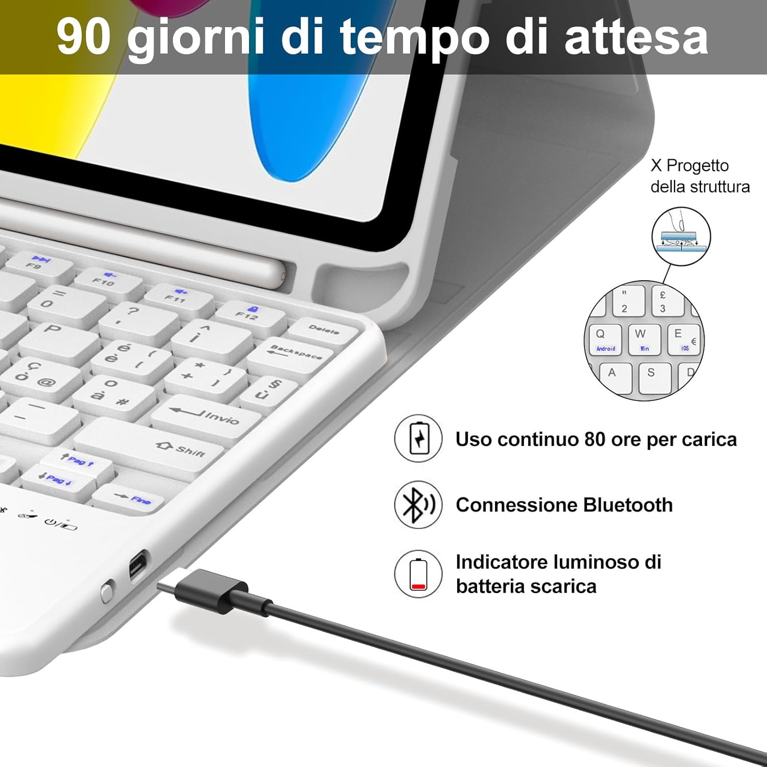 Tastiera iPad 10/11 Gen (10.9/11") con Touchpad, Grigio Chiaro - immagine 4