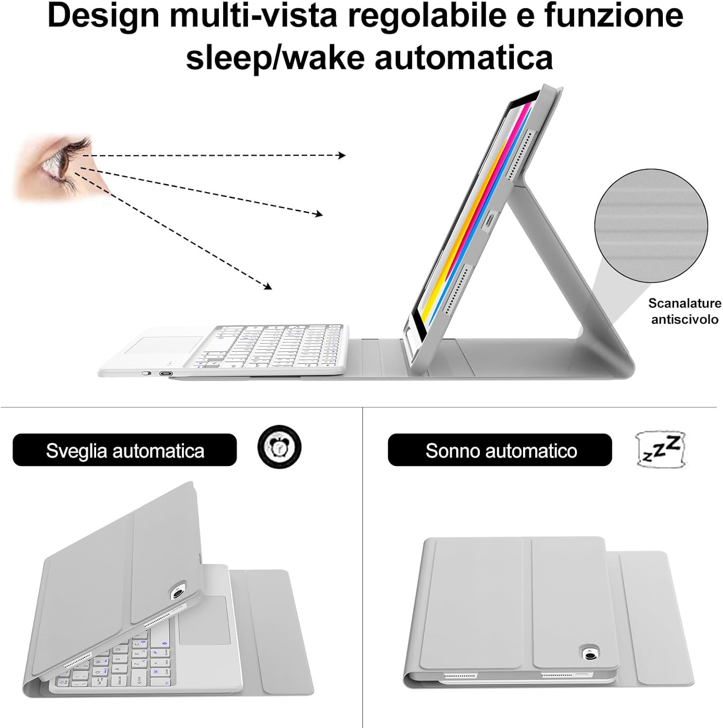 Tastiera iPad 10/11 Gen (10.9/11") con Touchpad, Grigio Chiaro - immagine 5