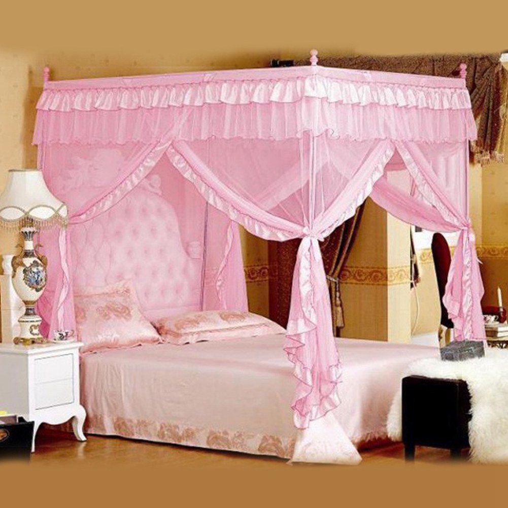 Zanzariera Quadrata per Letto e Campeggio 1.5x2.0M, Rosa
