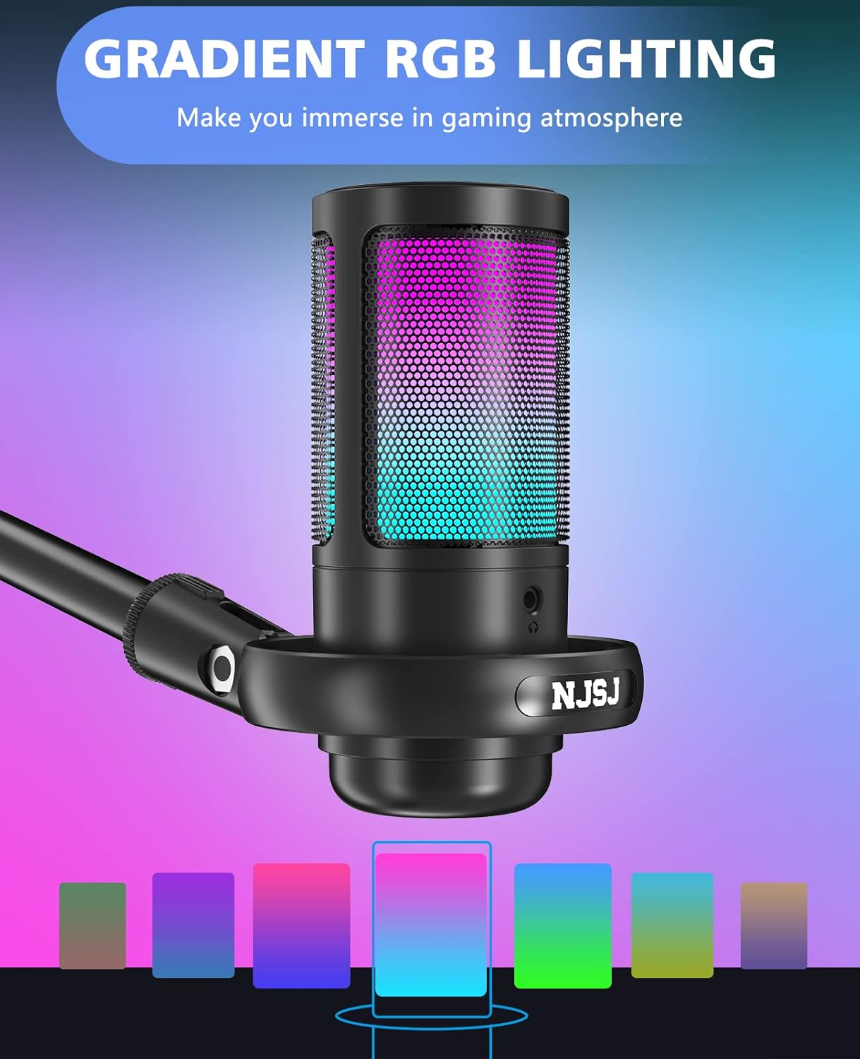 Njsj Microfono USB Gaming RGB per PC PS5 - immagine 3