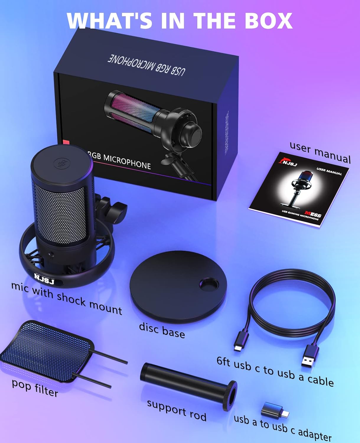 Njsj Microfono USB Gaming RGB per PC PS5 - immagine 7