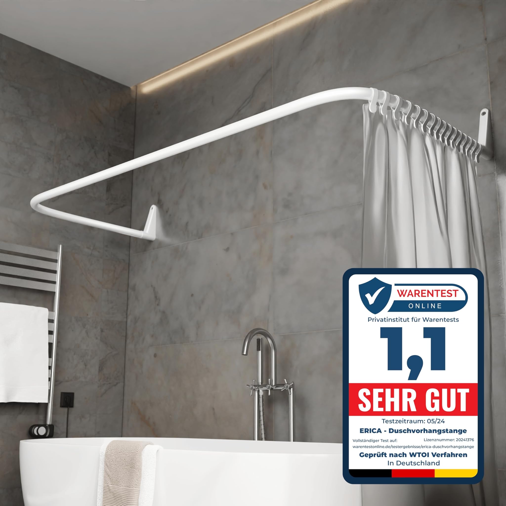 Erica Tubo Tenda Doccia a U 70x165x70cm, Bianco