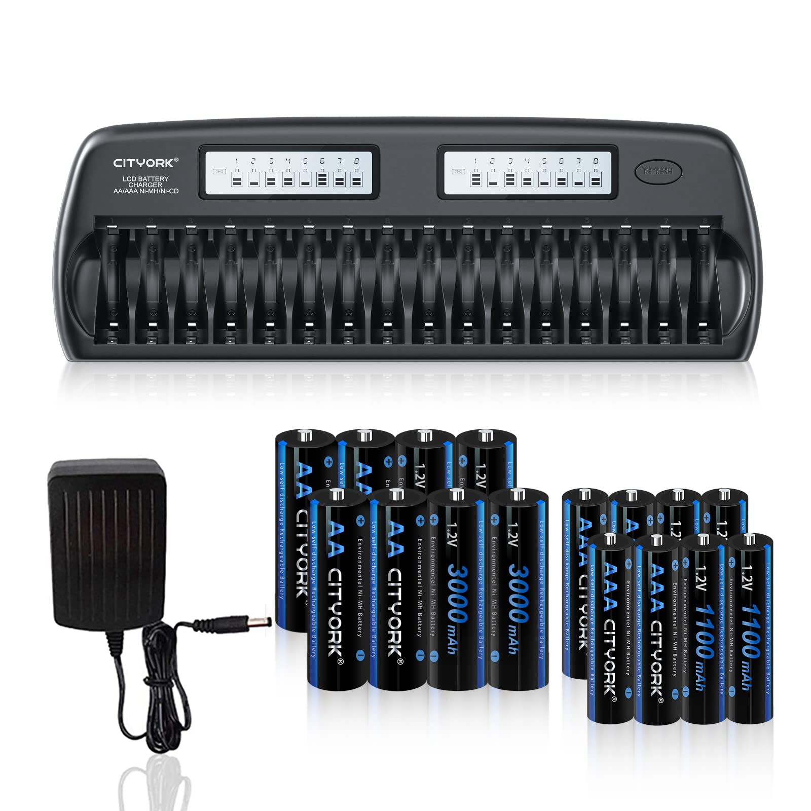 Cityork Caricabatterie 16 Bay LCD Smart AA/AAA