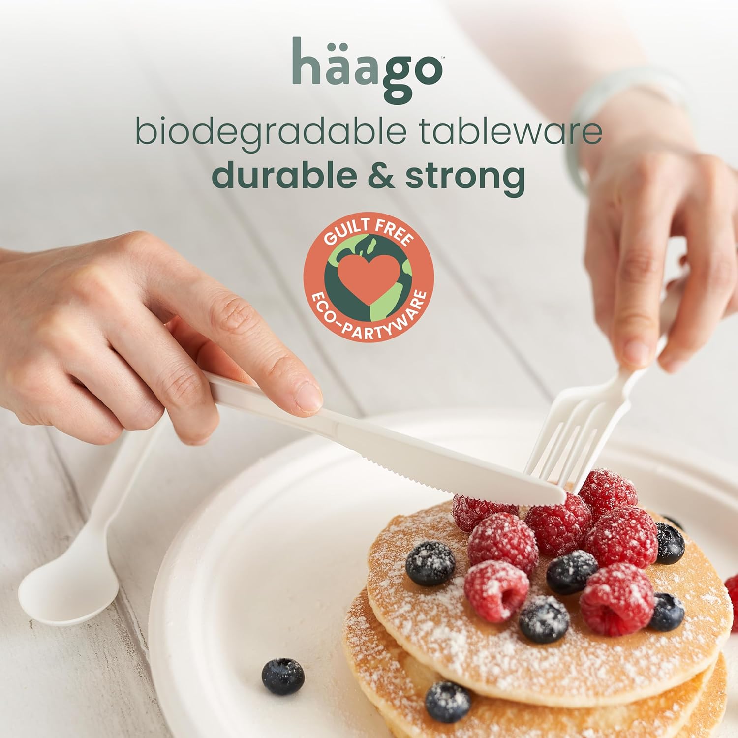 Haago - Set Posate Riutilizzabili 360 Pezzi, Bianco - immagine 2