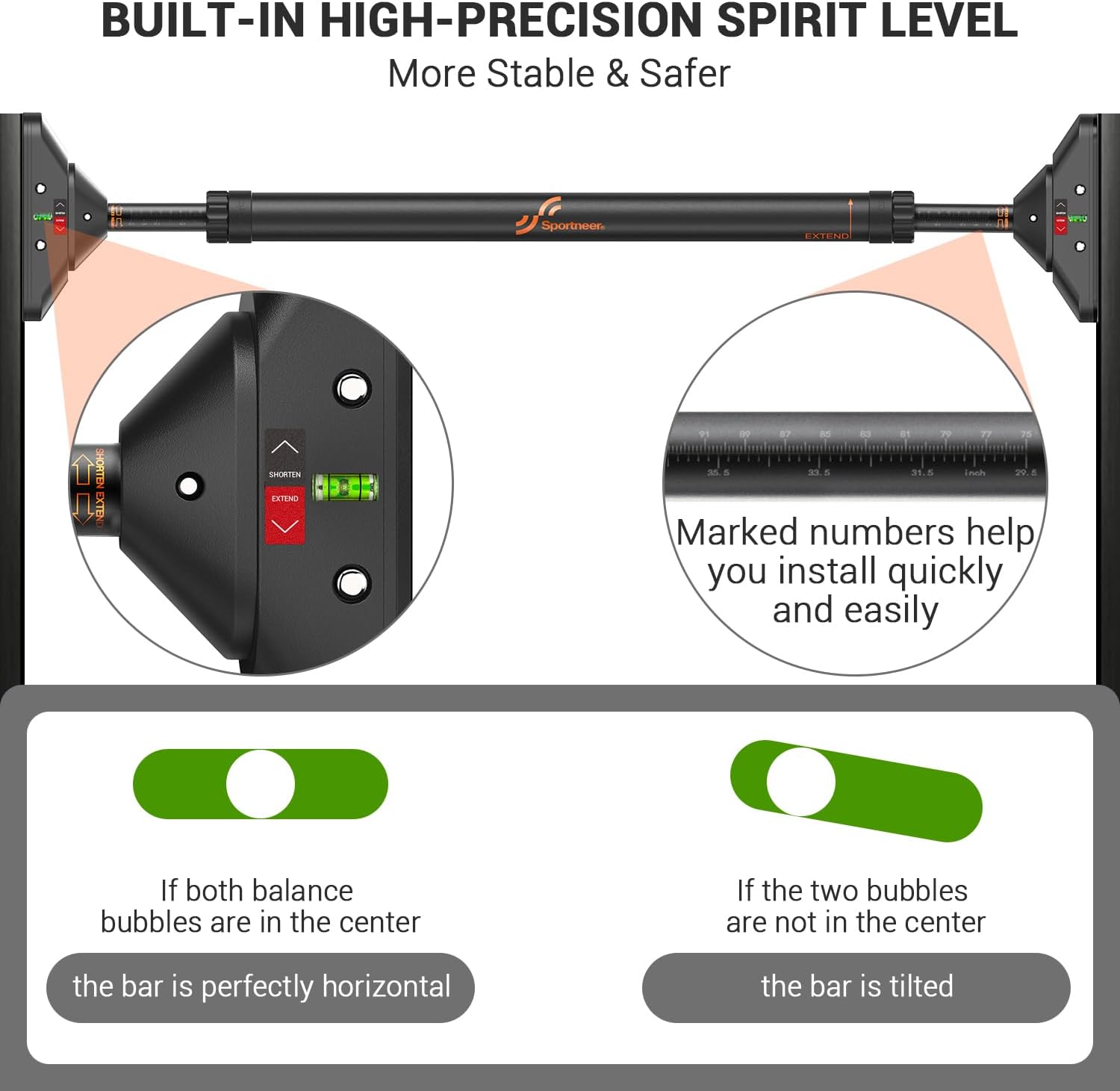 Sportneer Barra per Trazioni Senza Viti 75-94 cm - immagine 5