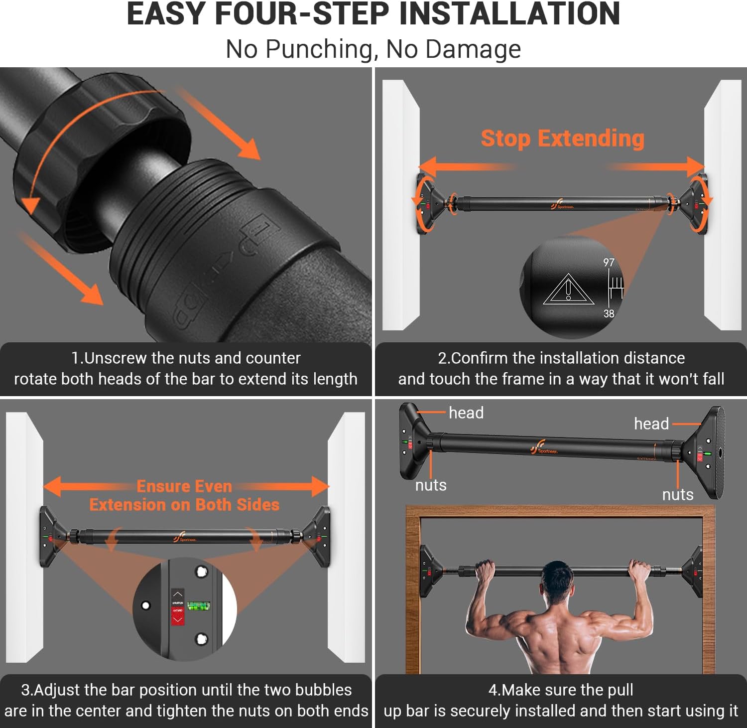 Sportneer Barra per Trazioni Senza Viti 75-94 cm - immagine 8