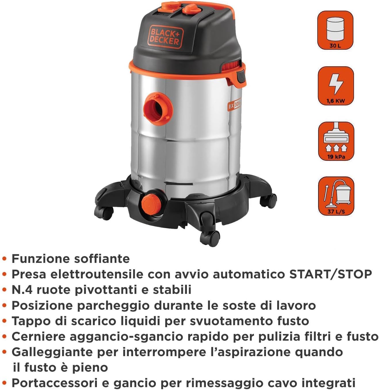 BLACK+DECKER Aspiratore Solidi e Liquidi BXVC30XTDE - immagine 2