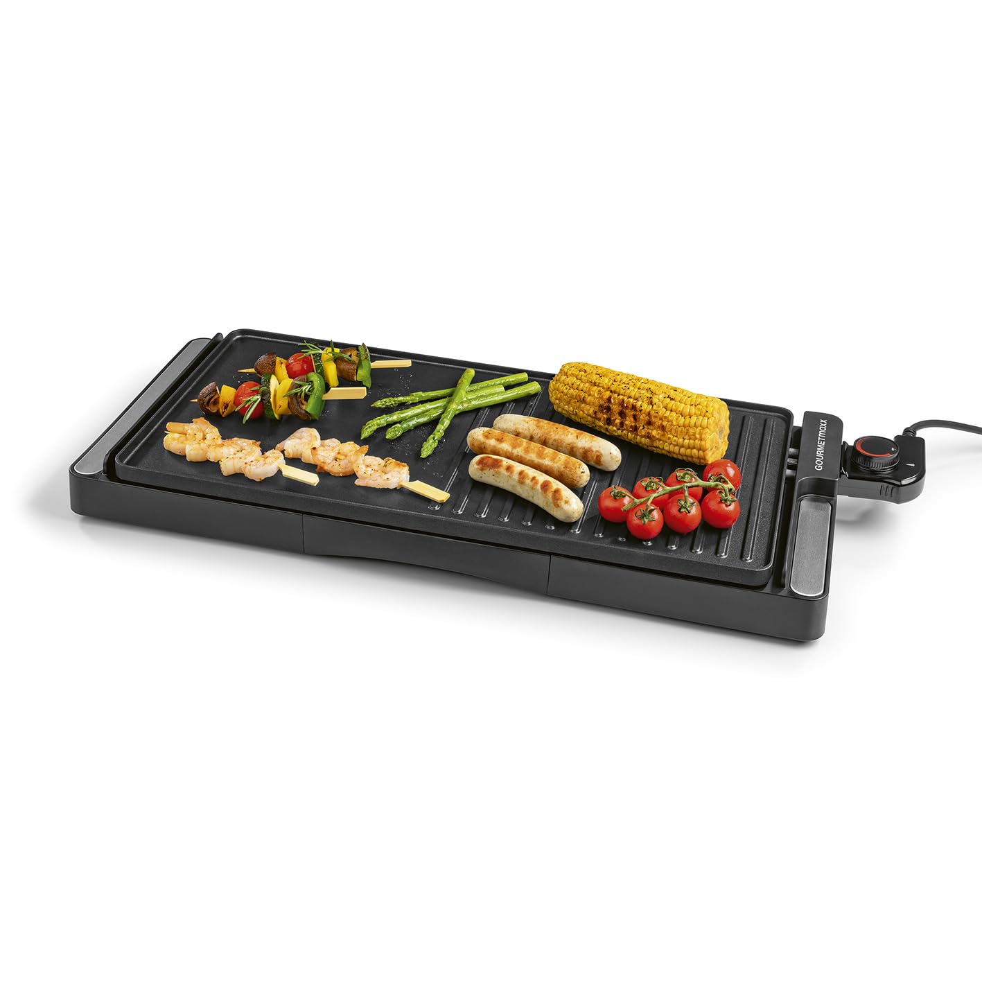 GOURMETmaxx Griglia elettrica da tavolo, senza fumo, 2200 W, piastra con 2 superfici e rivestimento antiaderente per una facile pulizia, barbecue con regolazione continua della temperatura