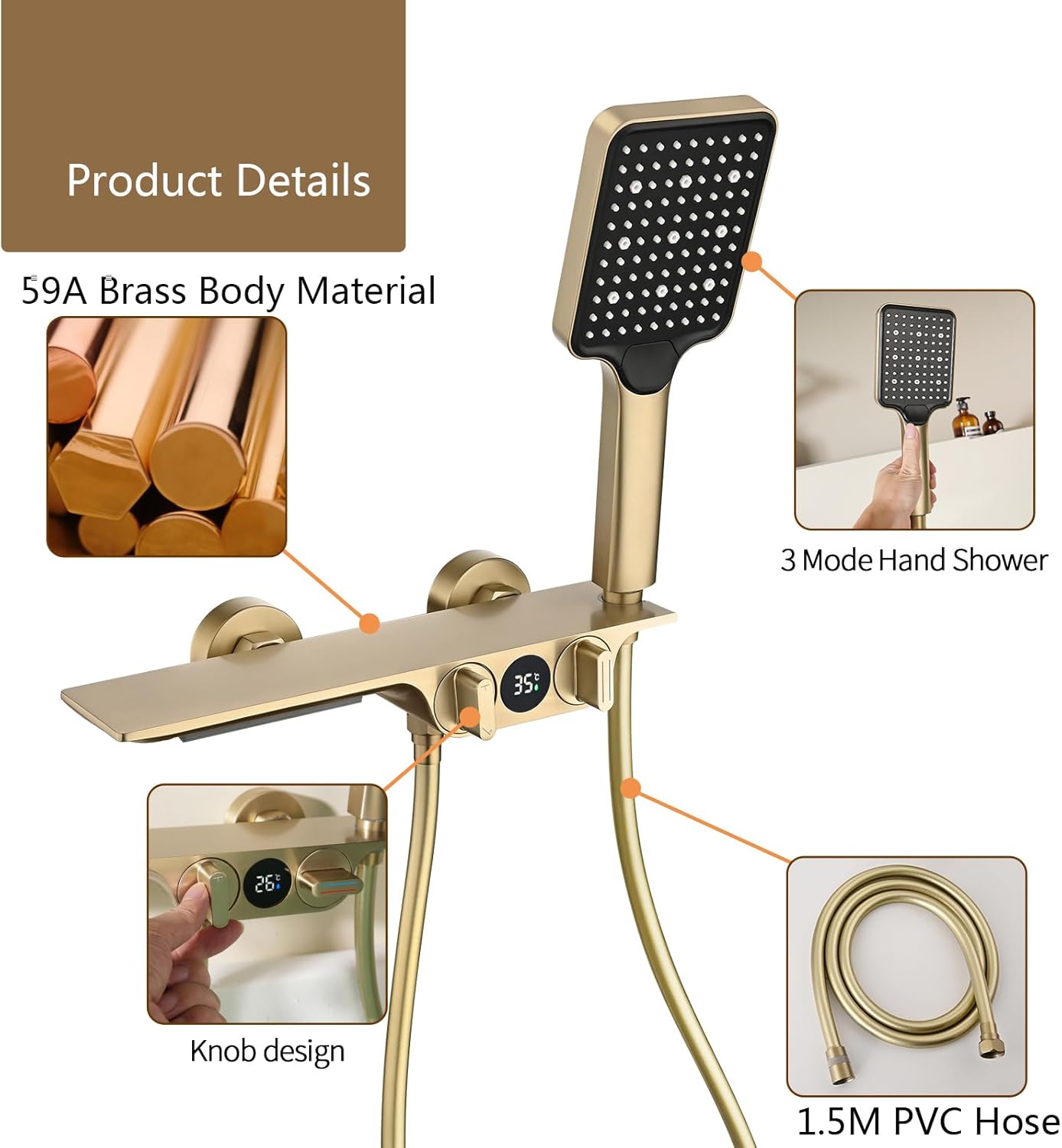 Rubinetti Vasca con Cascata e Display Temperatura - immagine 5