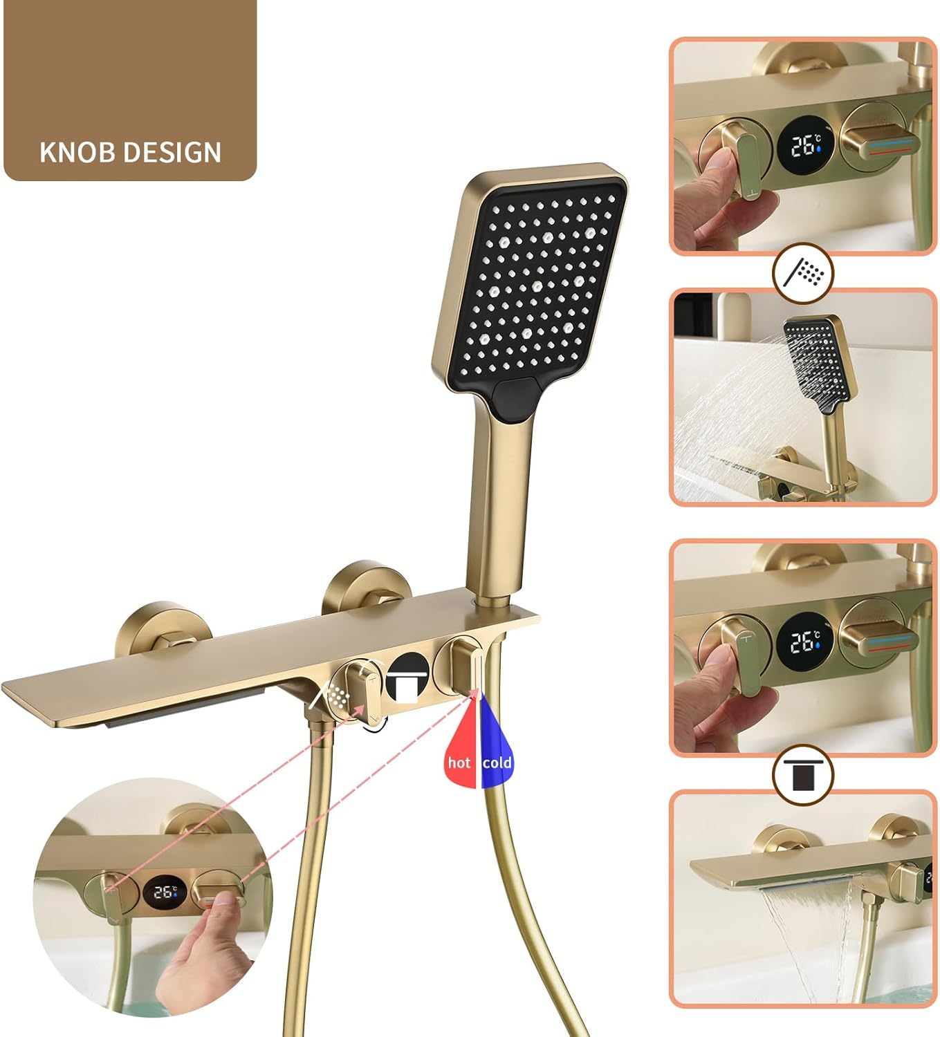 Rubinetti Vasca con Cascata e Display Temperatura - immagine 6