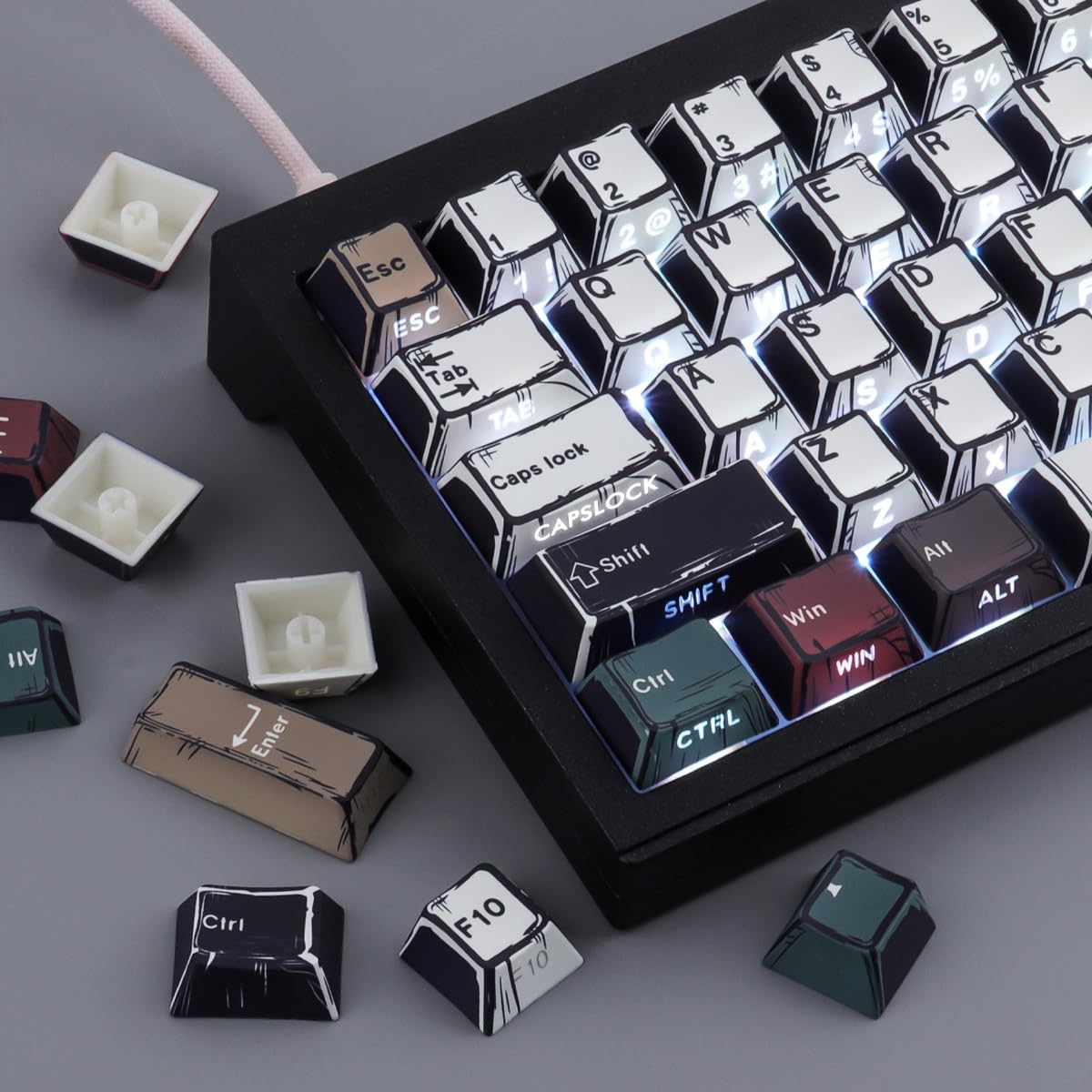 PBT Keycaps 134 Tasti Manga Mixed Light Retro Style - immagine 7