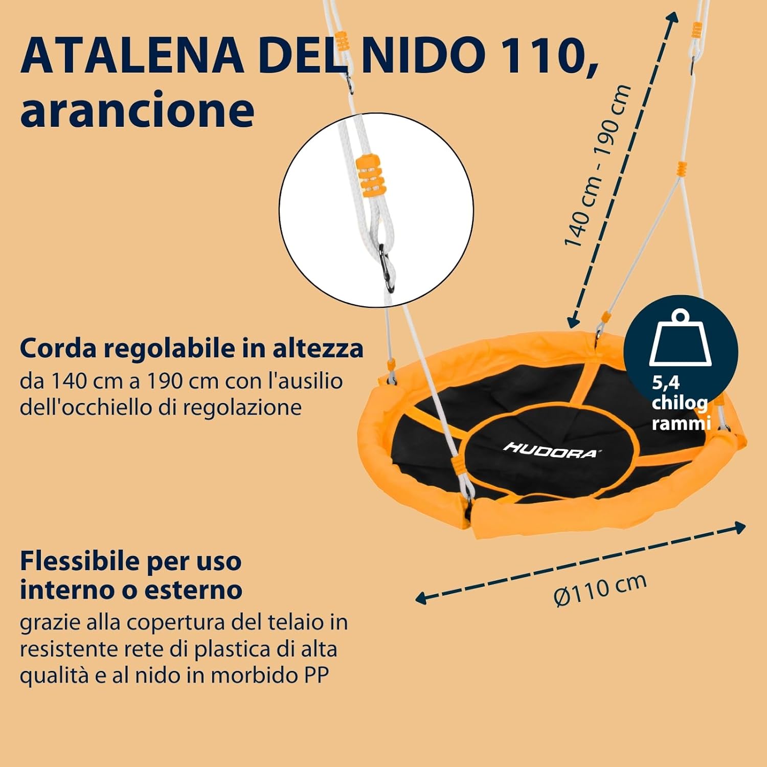 Hudora Altalena a Nido 110cm Verde/Arancione - immagine 2