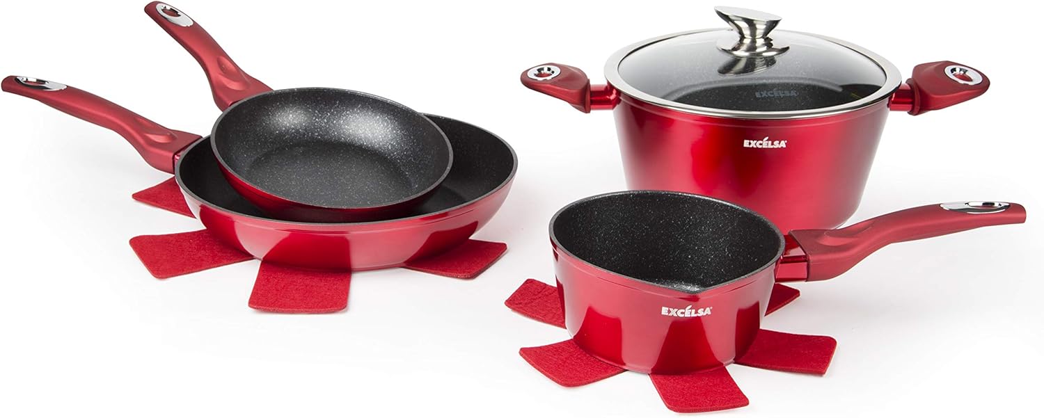 Excelsa Phoenix Set 2 Padelle e 2 Casseruole, Rosso