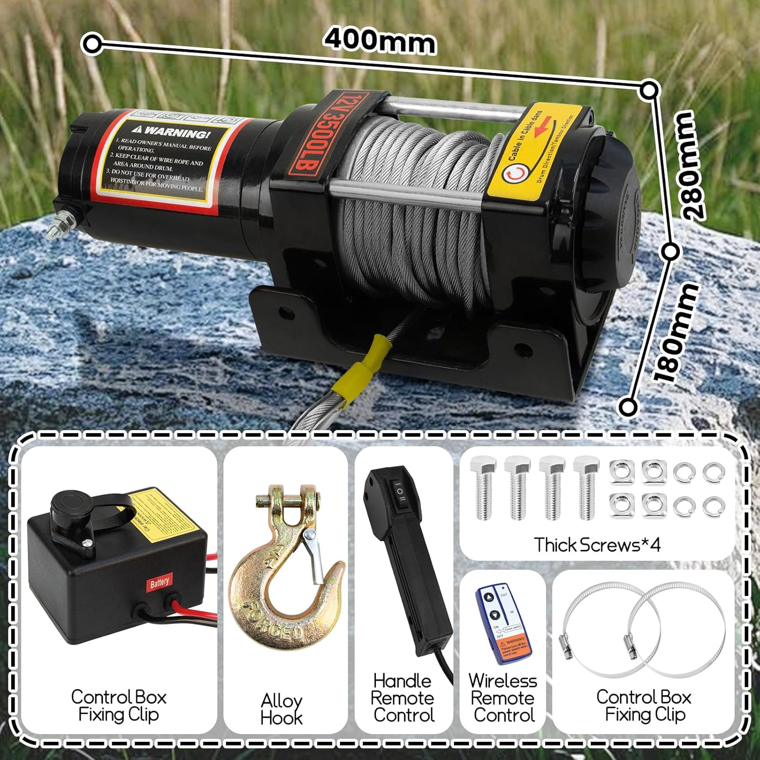 Verricello Elettrico 12V 3500lb/1588kg - immagine 2