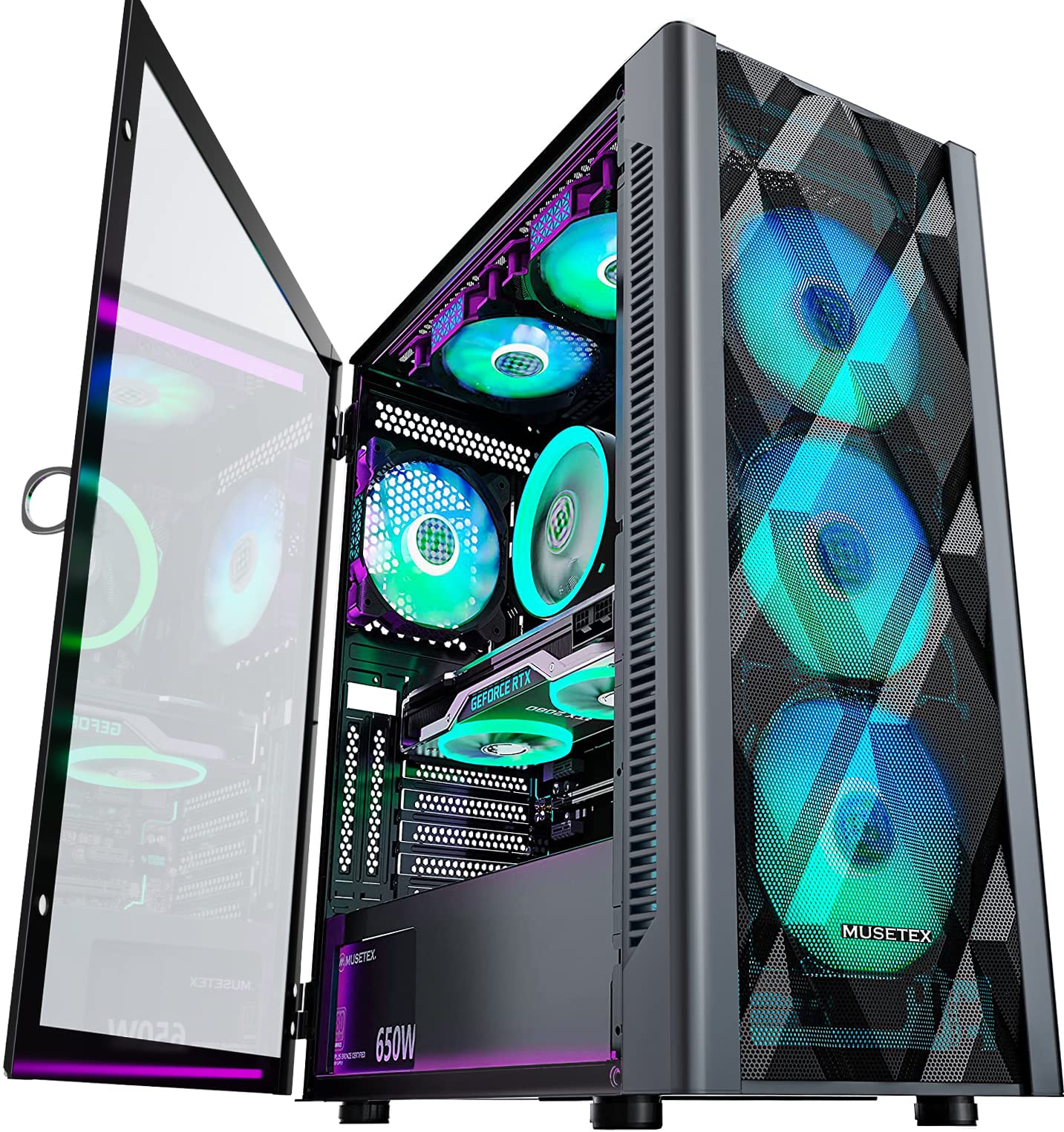 Musetex ATX PC Case Gaming con 6 Ventole PWM ARGB