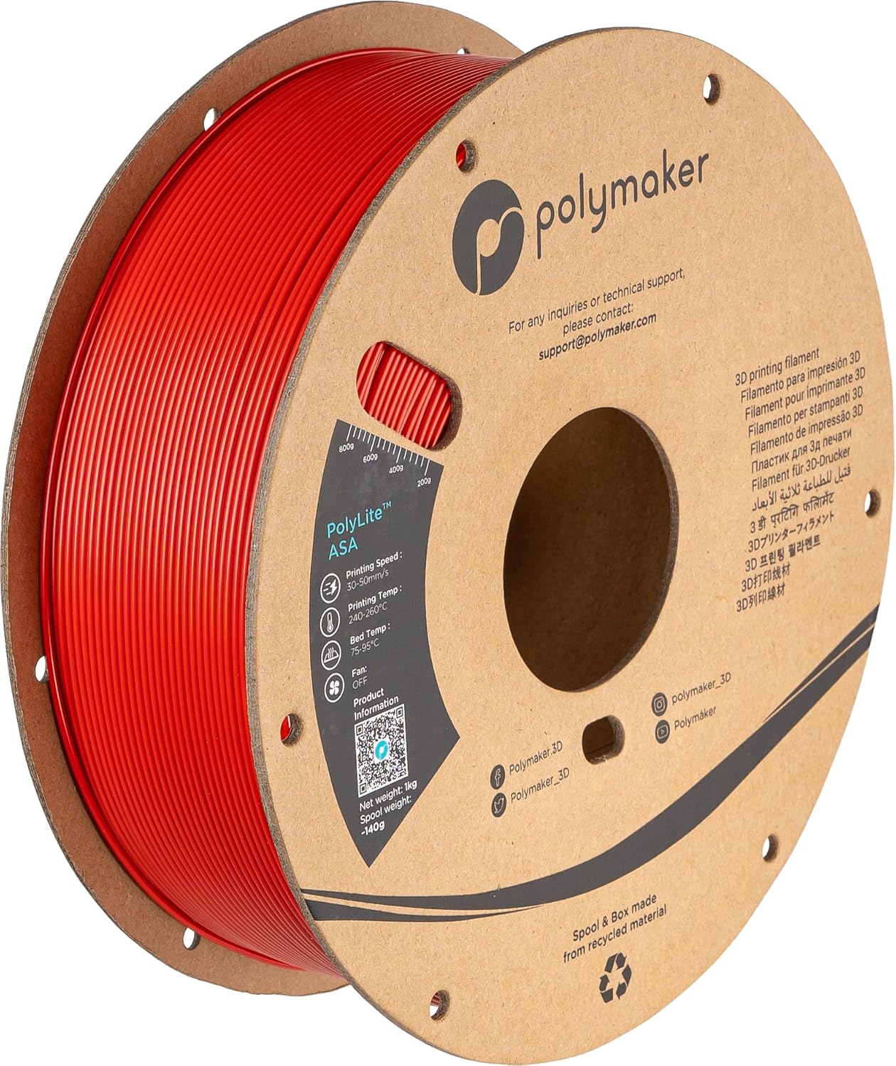 Polymaker PolyLite ASA rosso - 1.75mm - 1kg - immagine 1