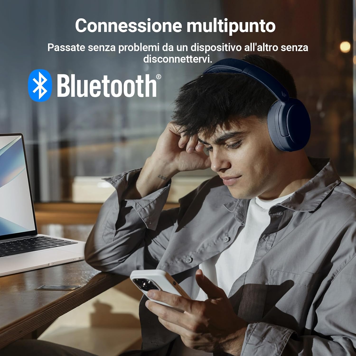 Edifier V80 Cuffie ANC Ibrida Bluetooth 5.4, Blu Navy - immagine 4