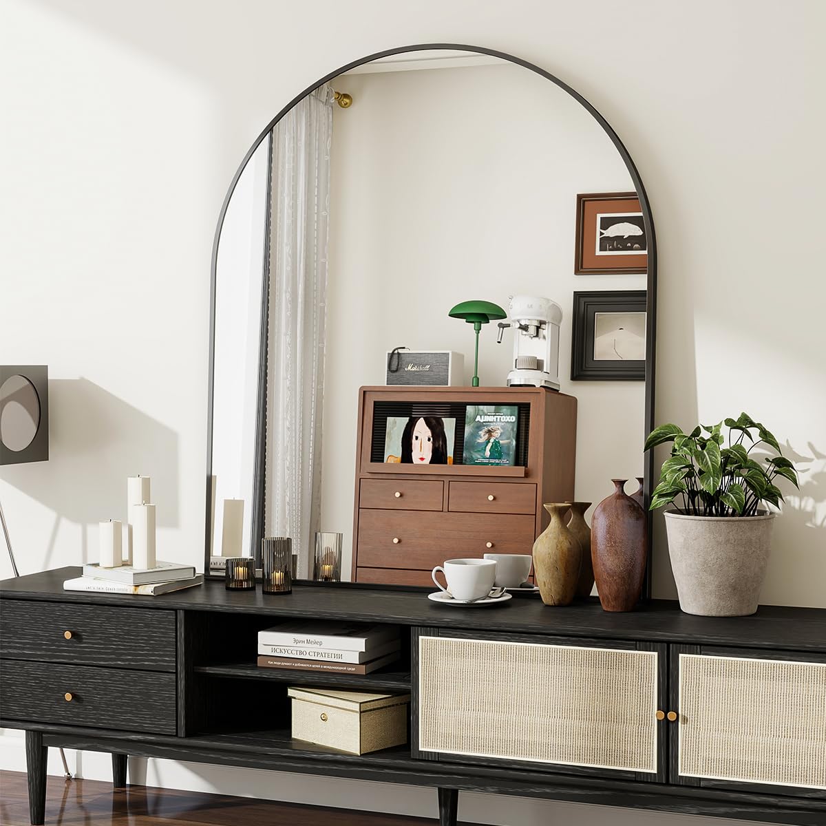 Beautypeak Specchio da Parete con Arco Nero 81x78cm