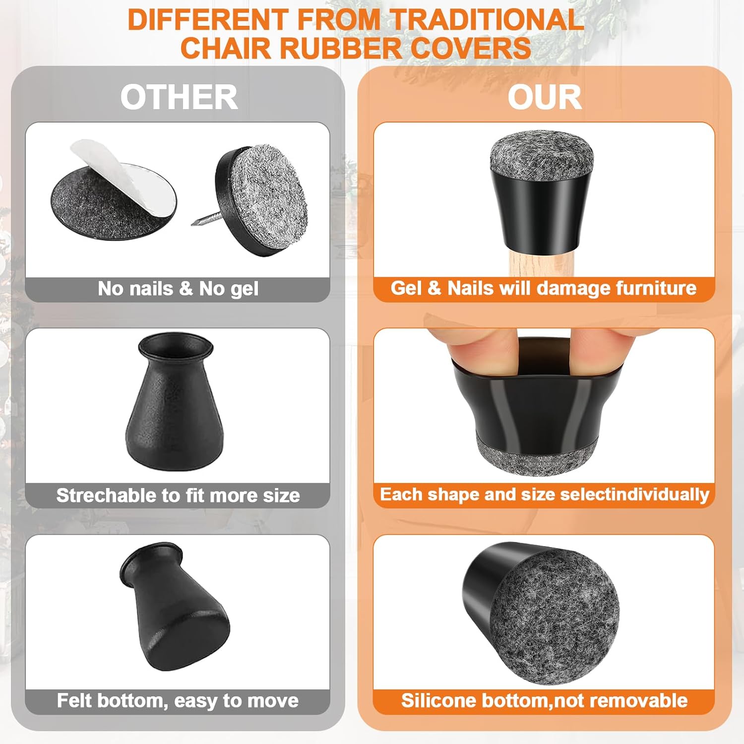 Coprigambe per Sedie in Silicone con Feltrini (40 pz) - immagine 4