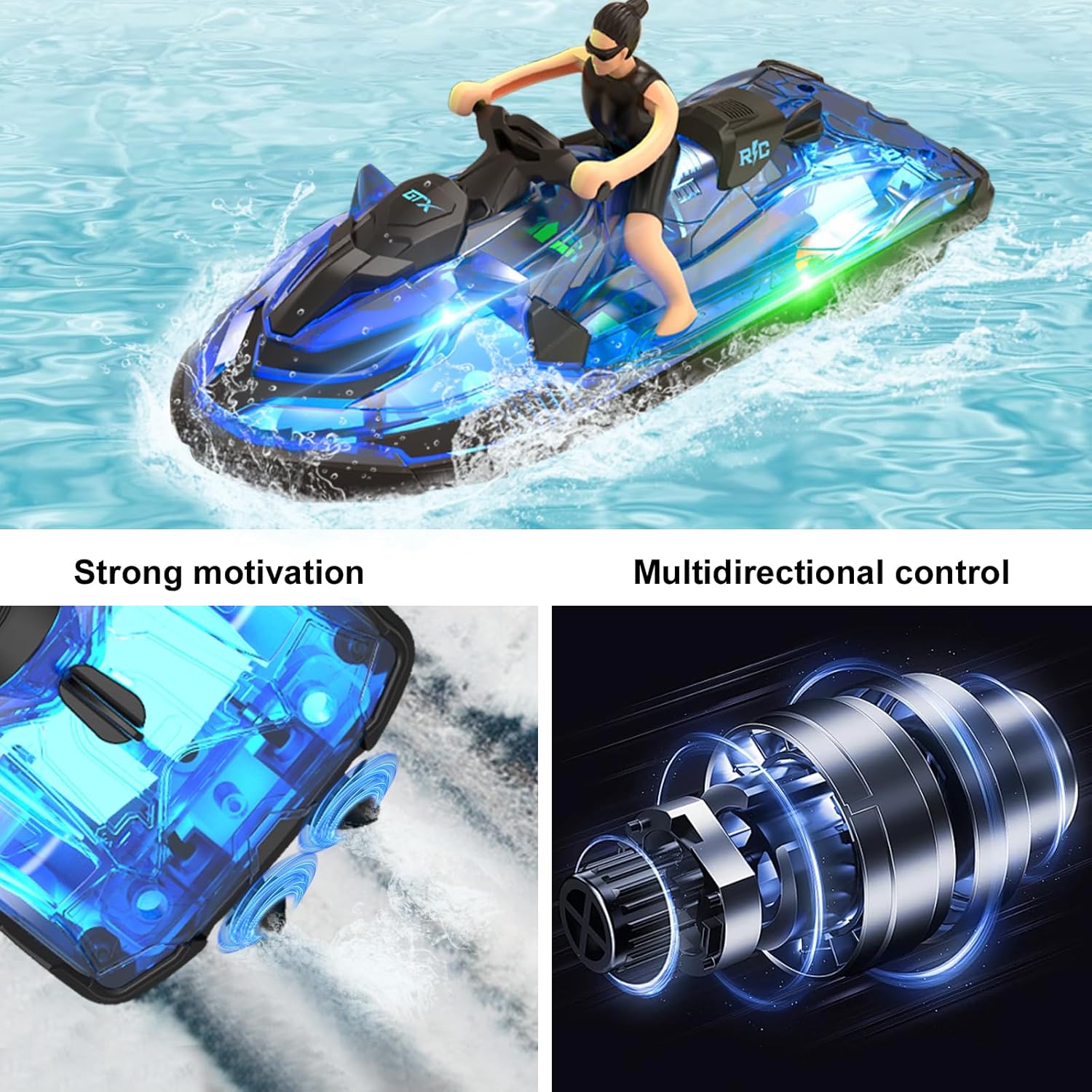 OBEST Barca Telecomandata 2.4GHz con Luci LED - immagine 2