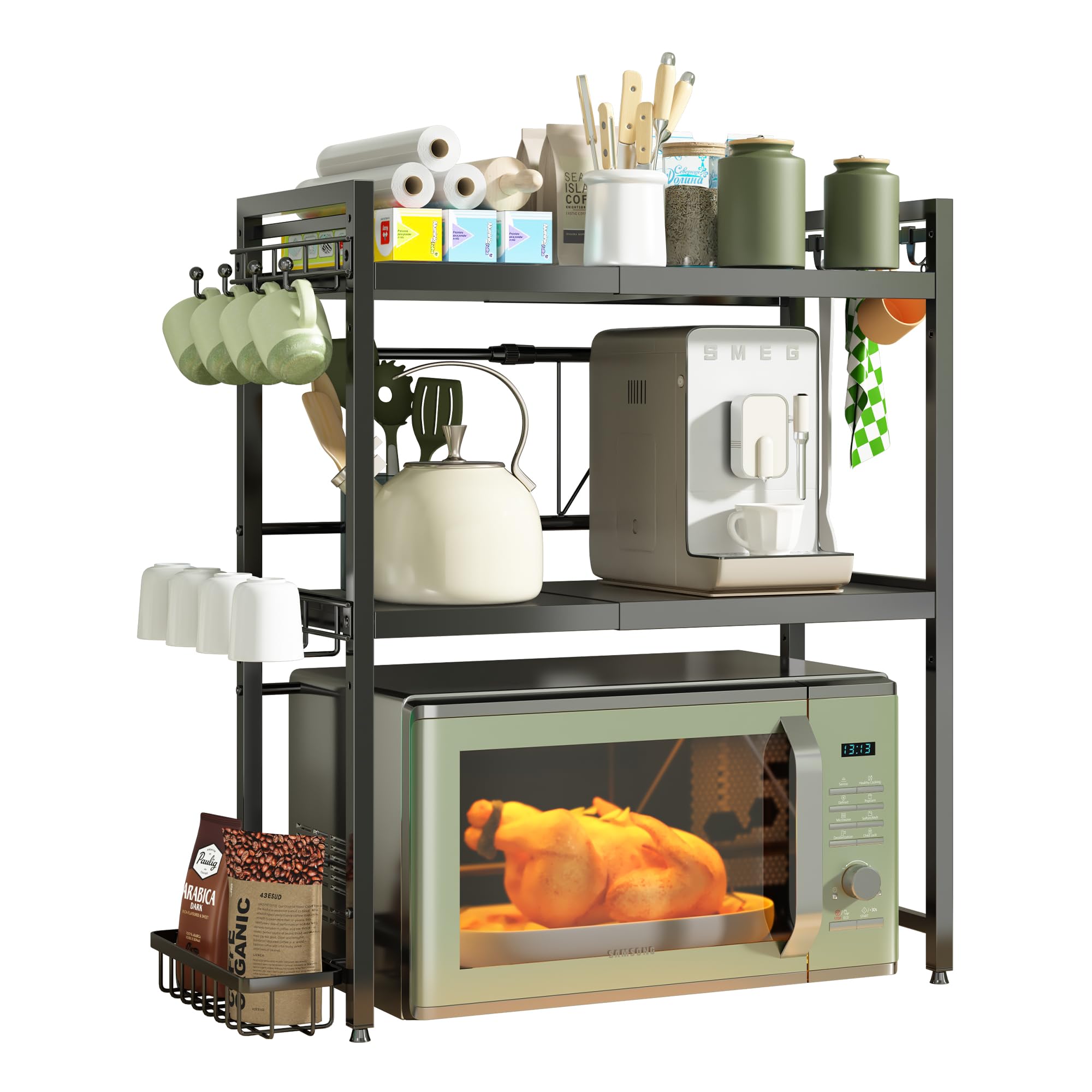 Netel Supporto Forno Microonde Allungabile 3 Livelli, Nero