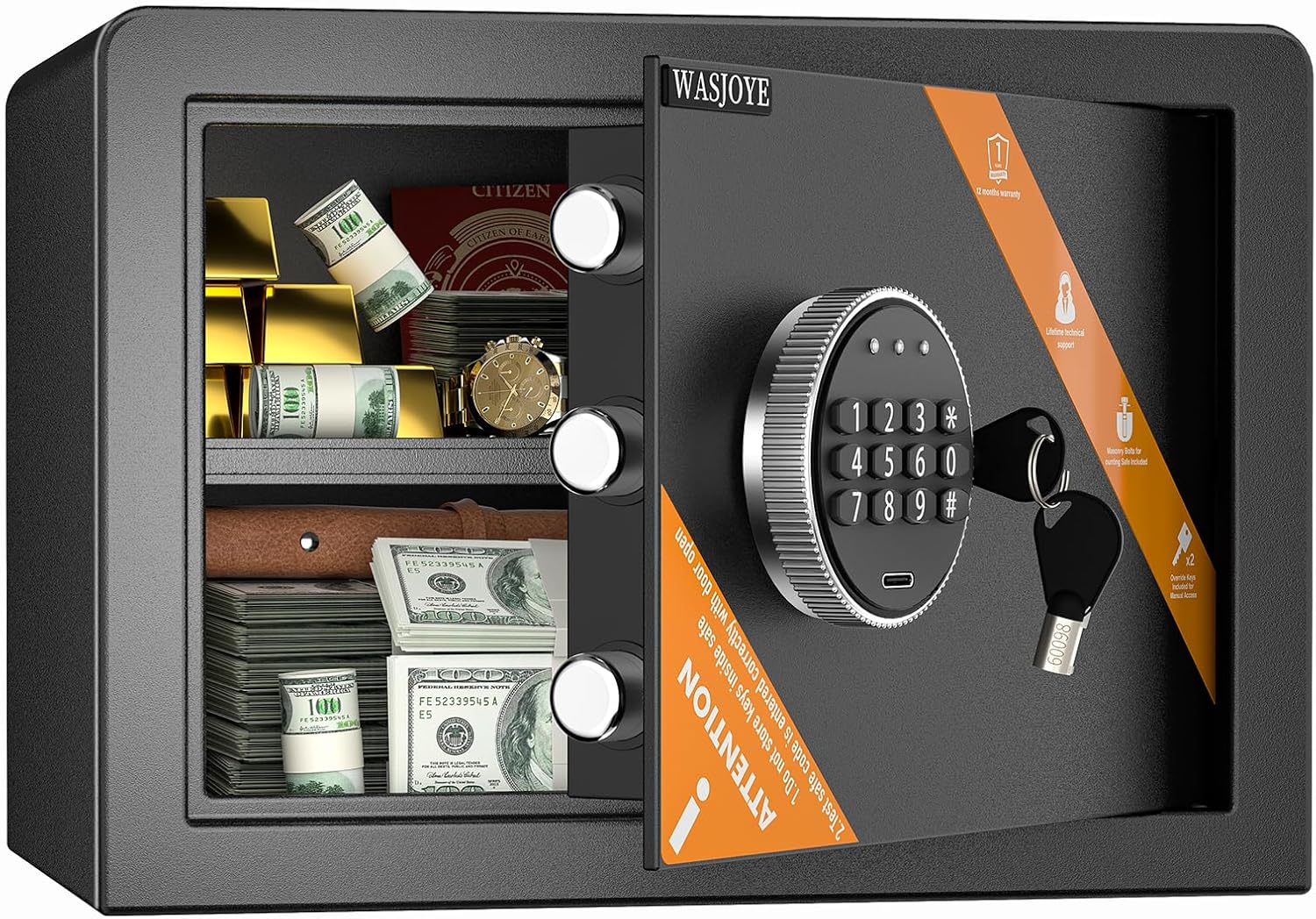 Wasjoye Cassaforte 25L con Chiave e Tastiera Digitale - immagine 1