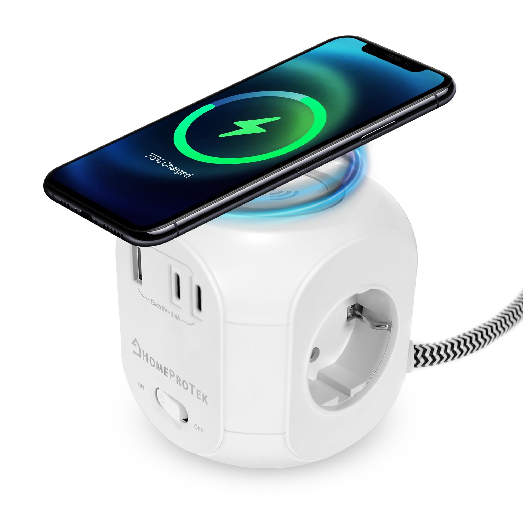 Homeprotek Multipresa Cubo con Ricarica Wireless, Bianco | Velz