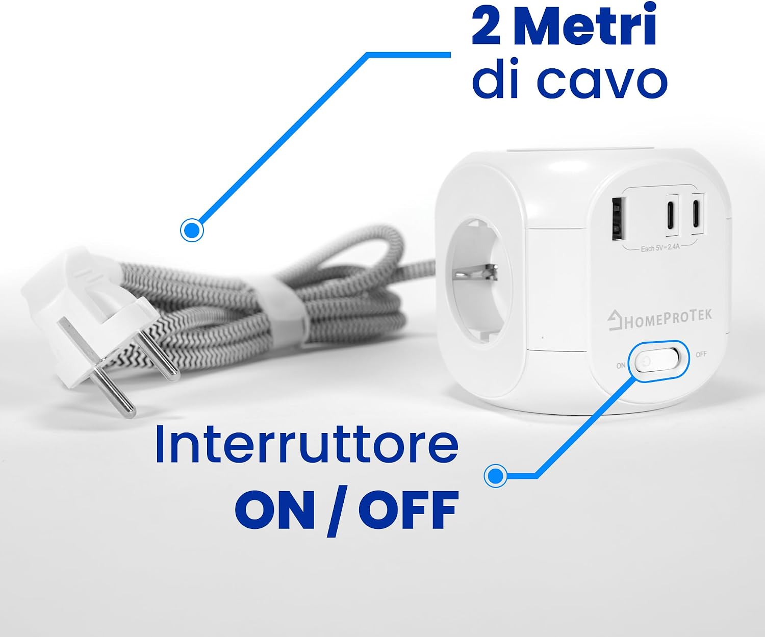 Homeprotek Multipresa Cubo con Ricarica Wireless, Bianco | Velz