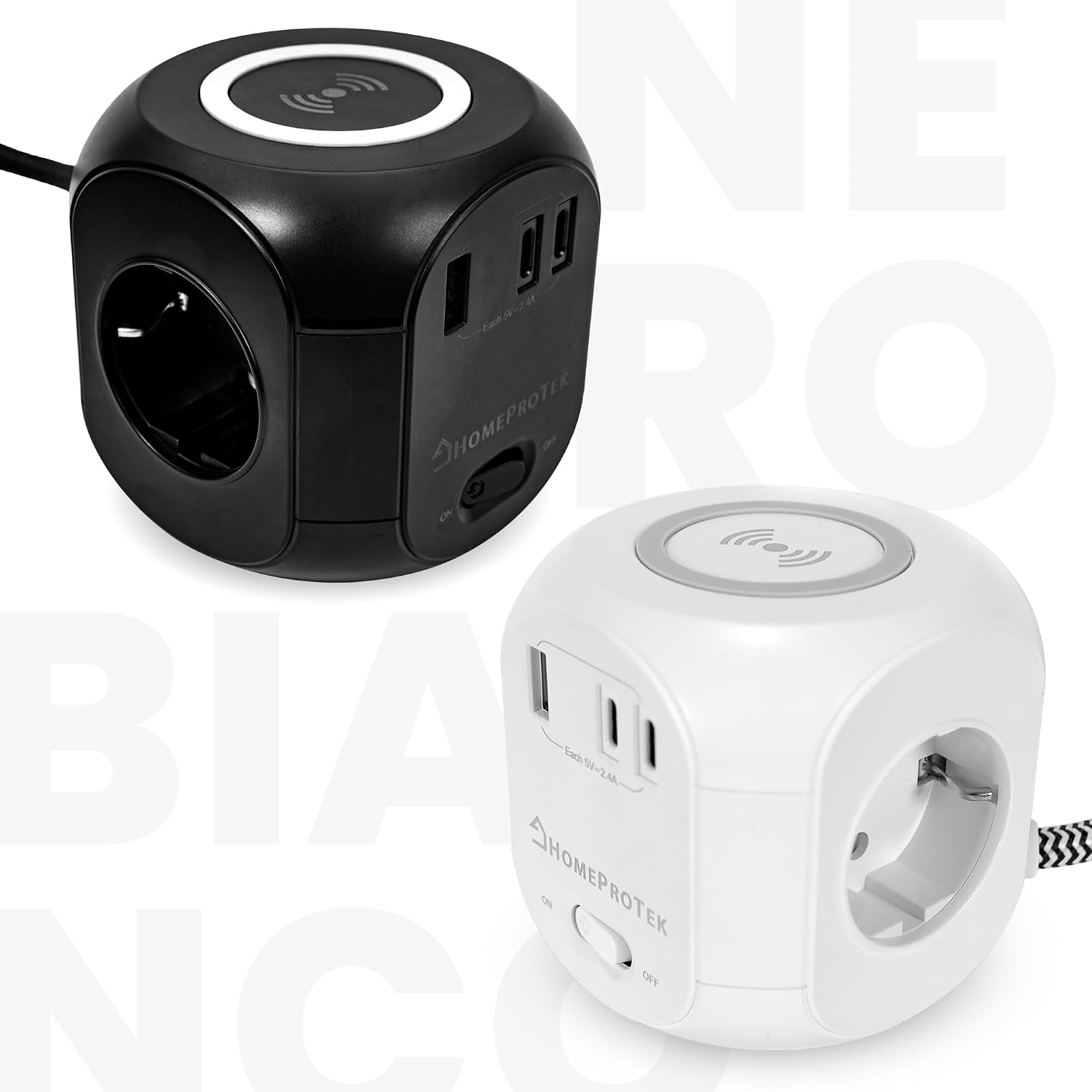 Homeprotek Multipresa Cubo con Ricarica Wireless, Bianco | Velz