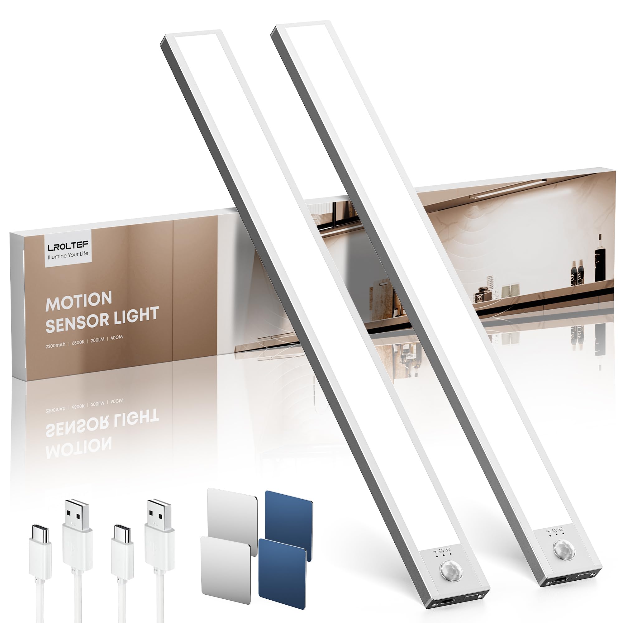 Luce LED Sottopensile Cucina 40CM con Sensore, Argento