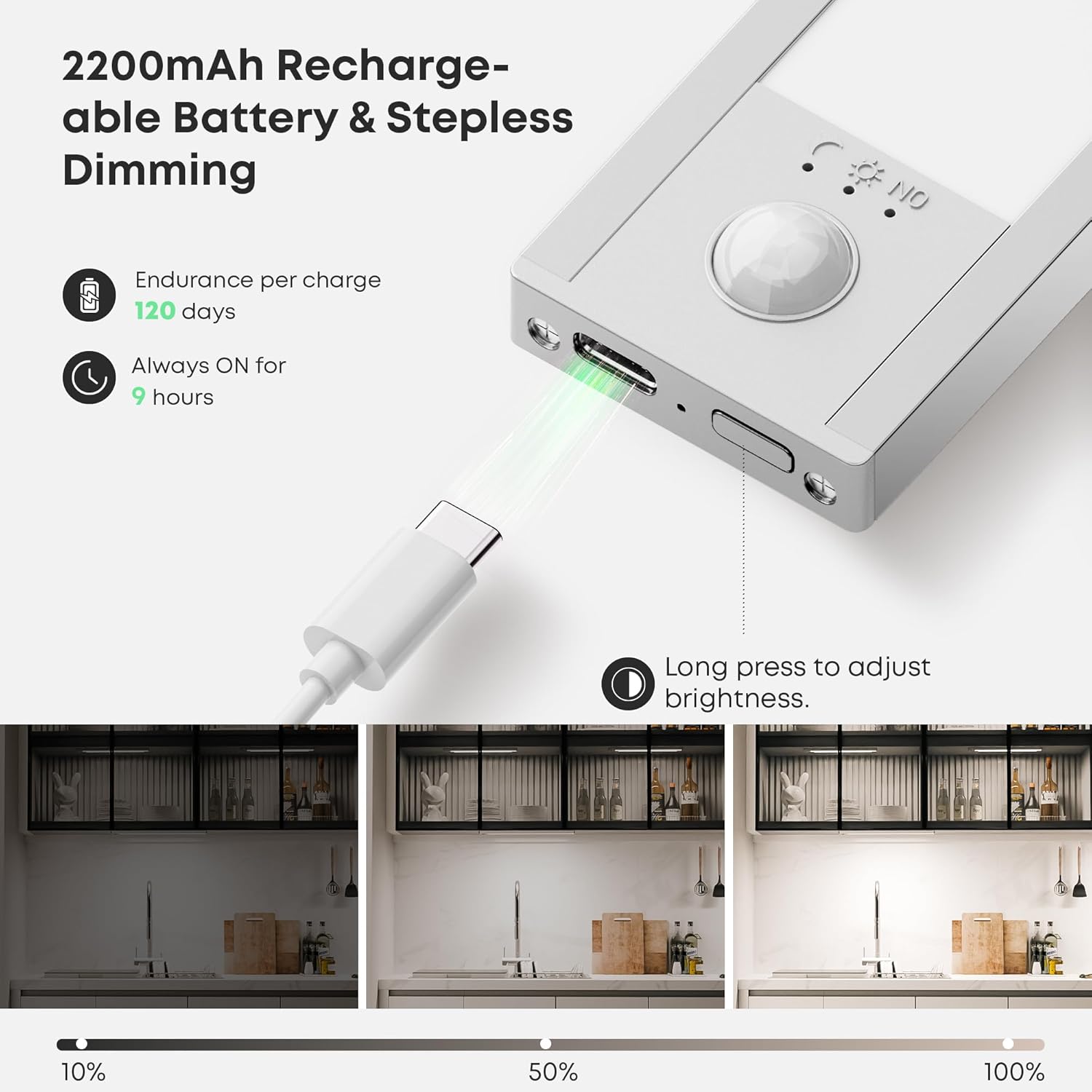 Luce LED Sottopensile Cucina 40CM con Sensore, Argento - immagine 5