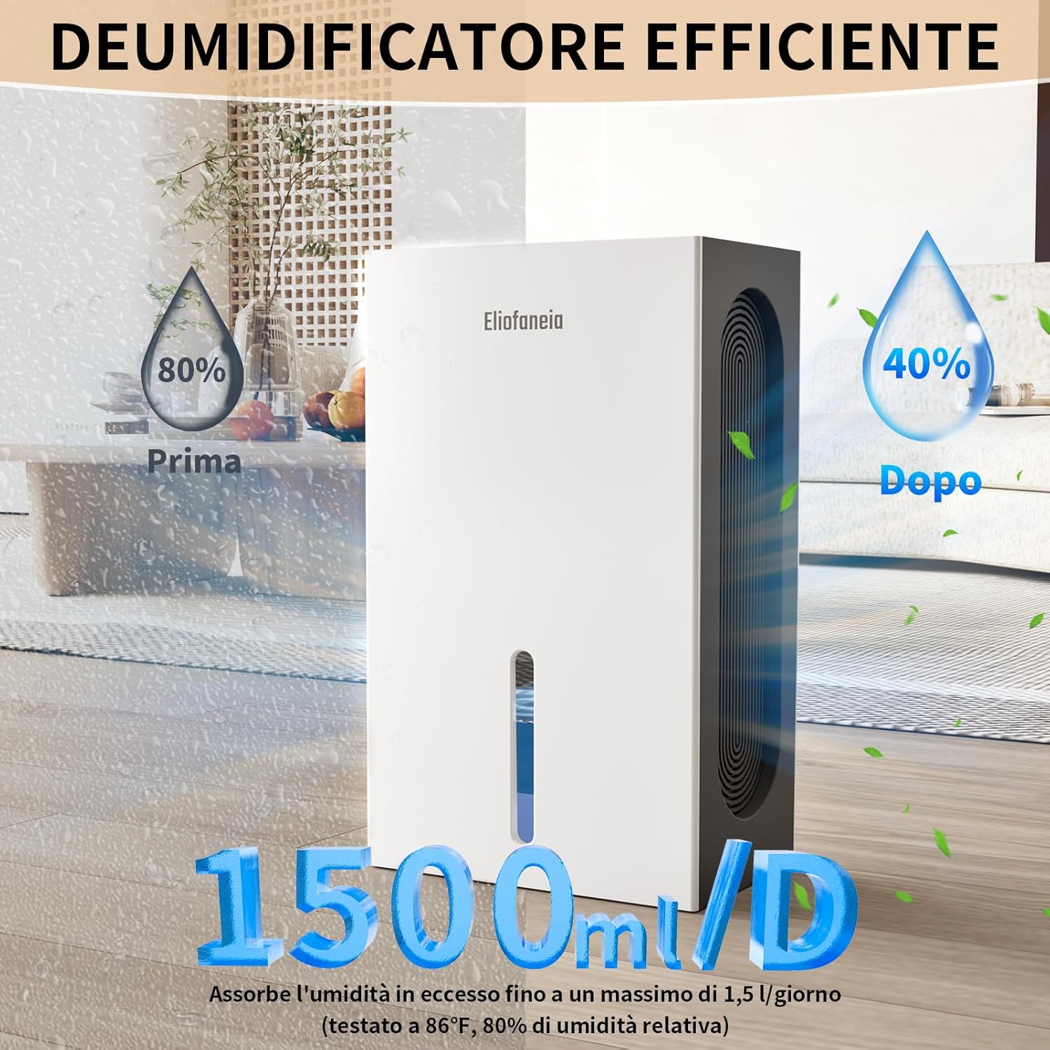 Eliofaneia Deumidificatore Portatile 2400ML, Bianco - immagine 2