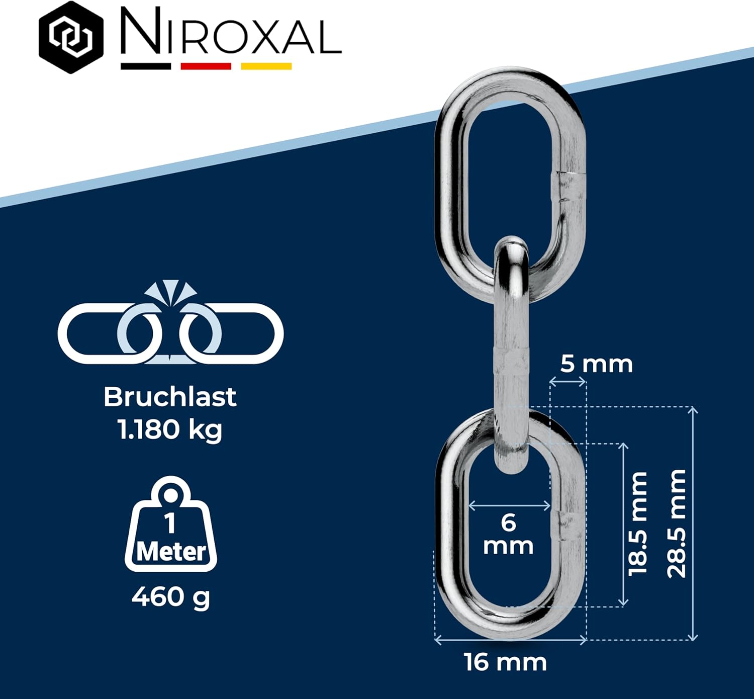 7-metri 5-mm di spessore catena in acciaio inossidabile inox V4A a maglia corta da NietFullThings in un unico pezzo catena di ancoraggio DIN 5685 DIN 766 7-m - immagine 3