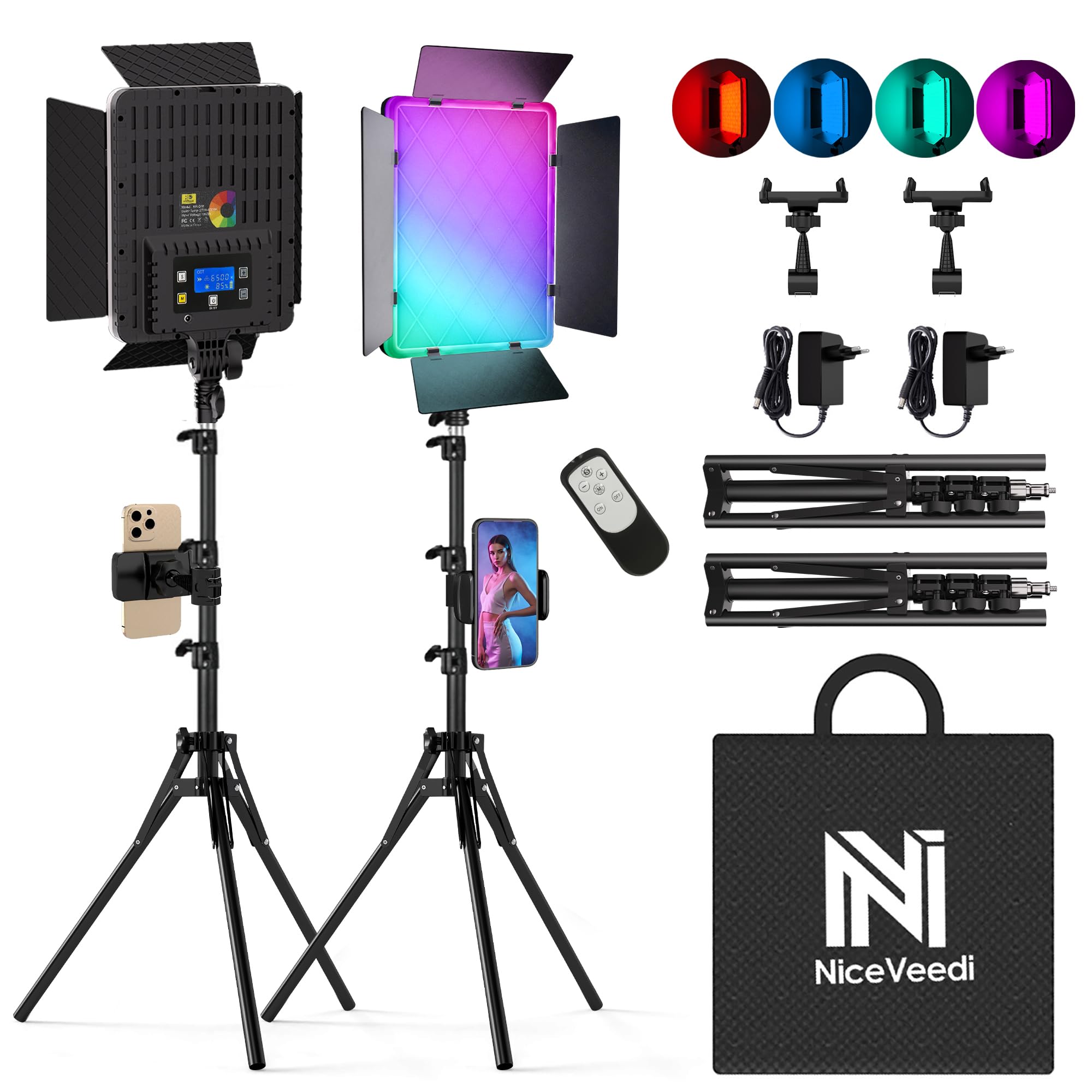 Niceveedi Luce Fotografica RGB 15" 2x40W con Supporto