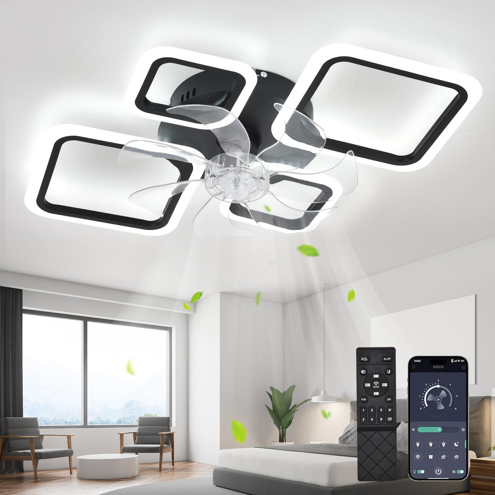 Miir Ventilatore Da Soffitto Con Luce 65W, Nero