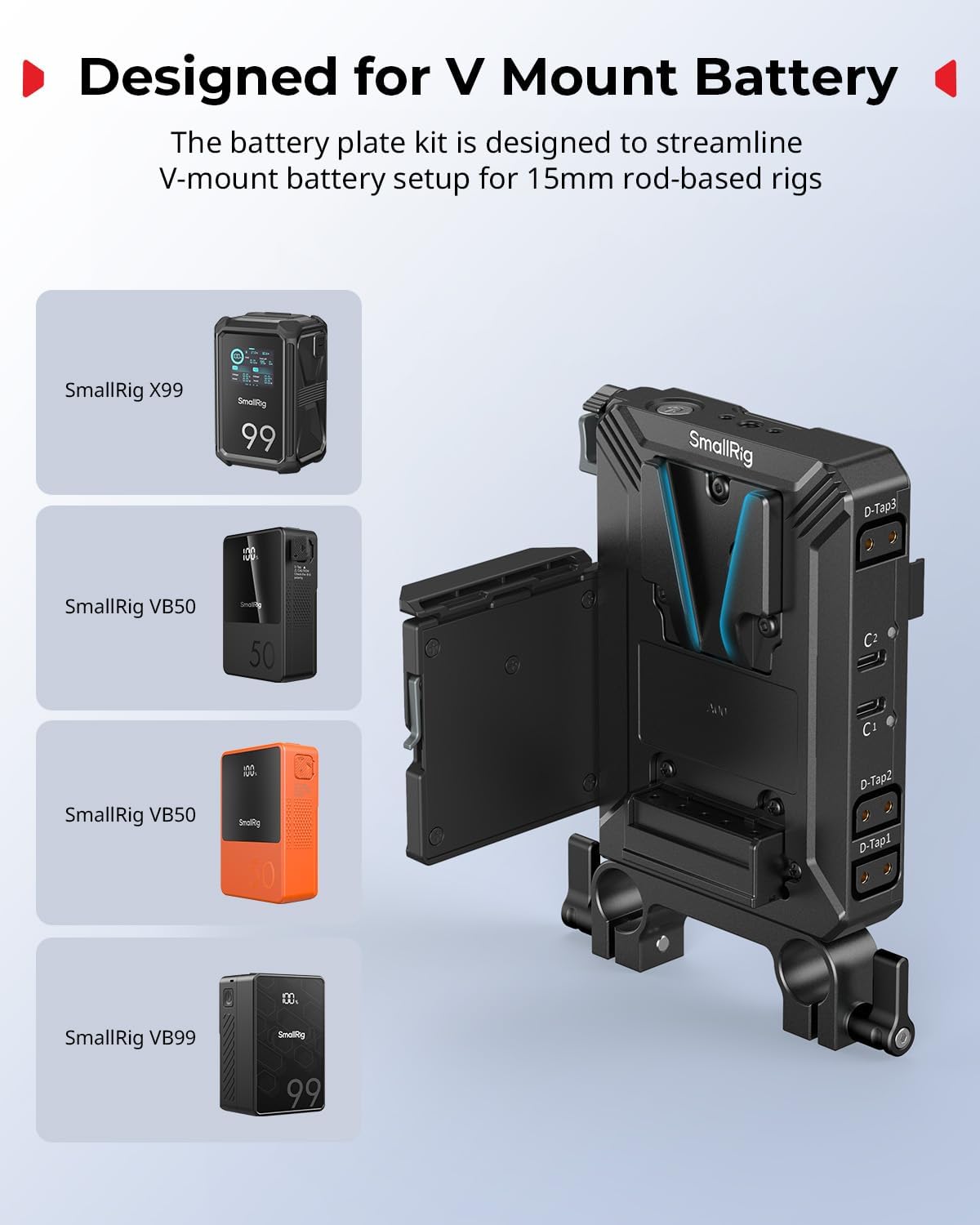 Smallrig Kit Piastra Batteria V-Mount per Aste LWS 15mm - immagine 2