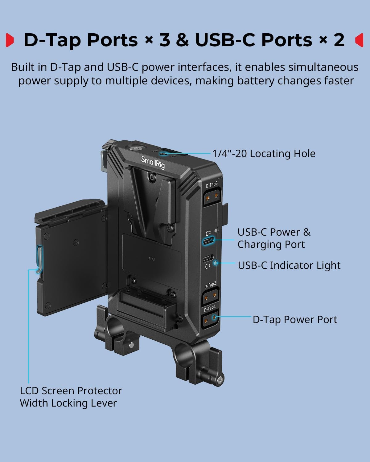 Smallrig Kit Piastra Batteria V-Mount per Aste LWS 15mm - immagine 5