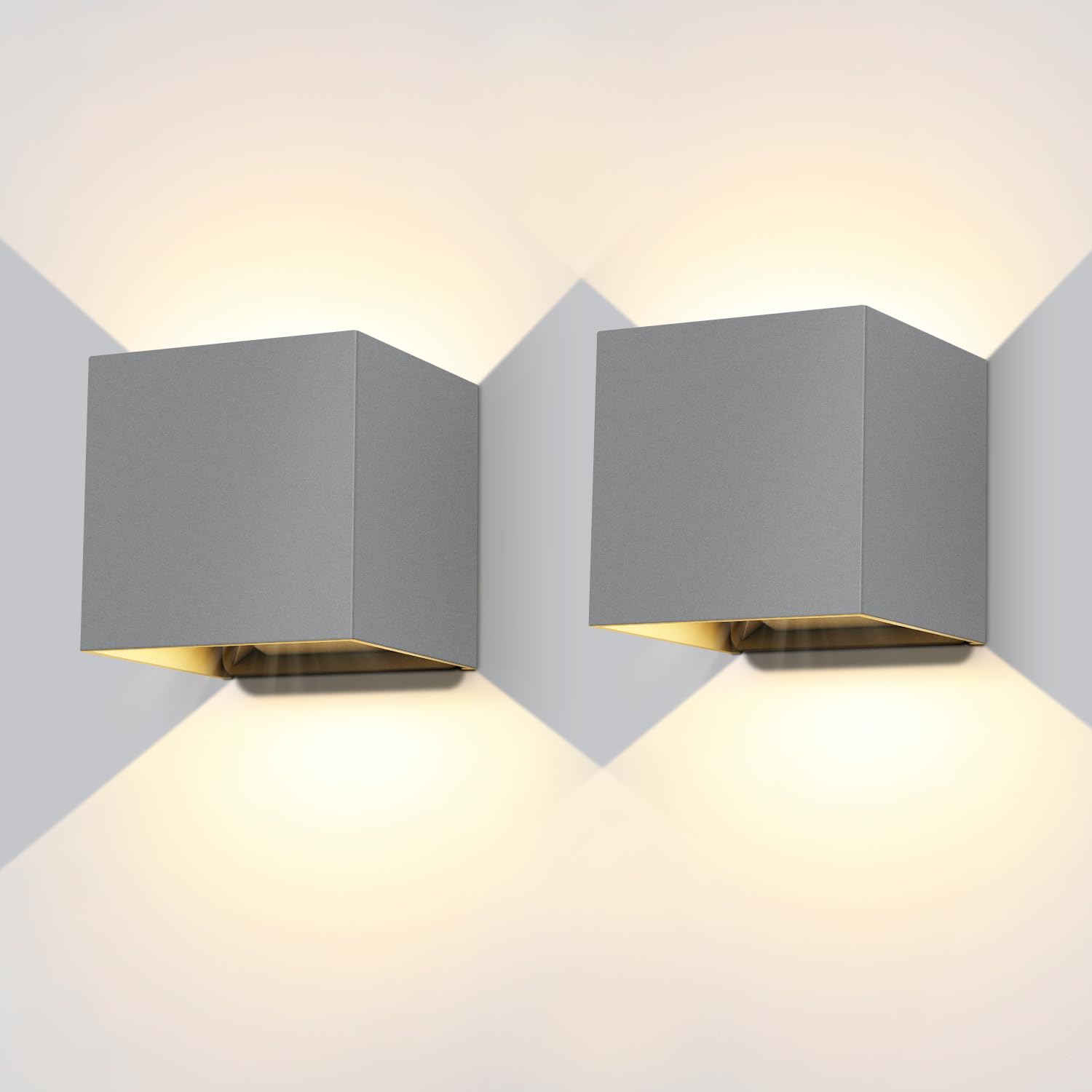 Ledmo 2 Pezzi - Applique da parete 20W IP65, Grigio