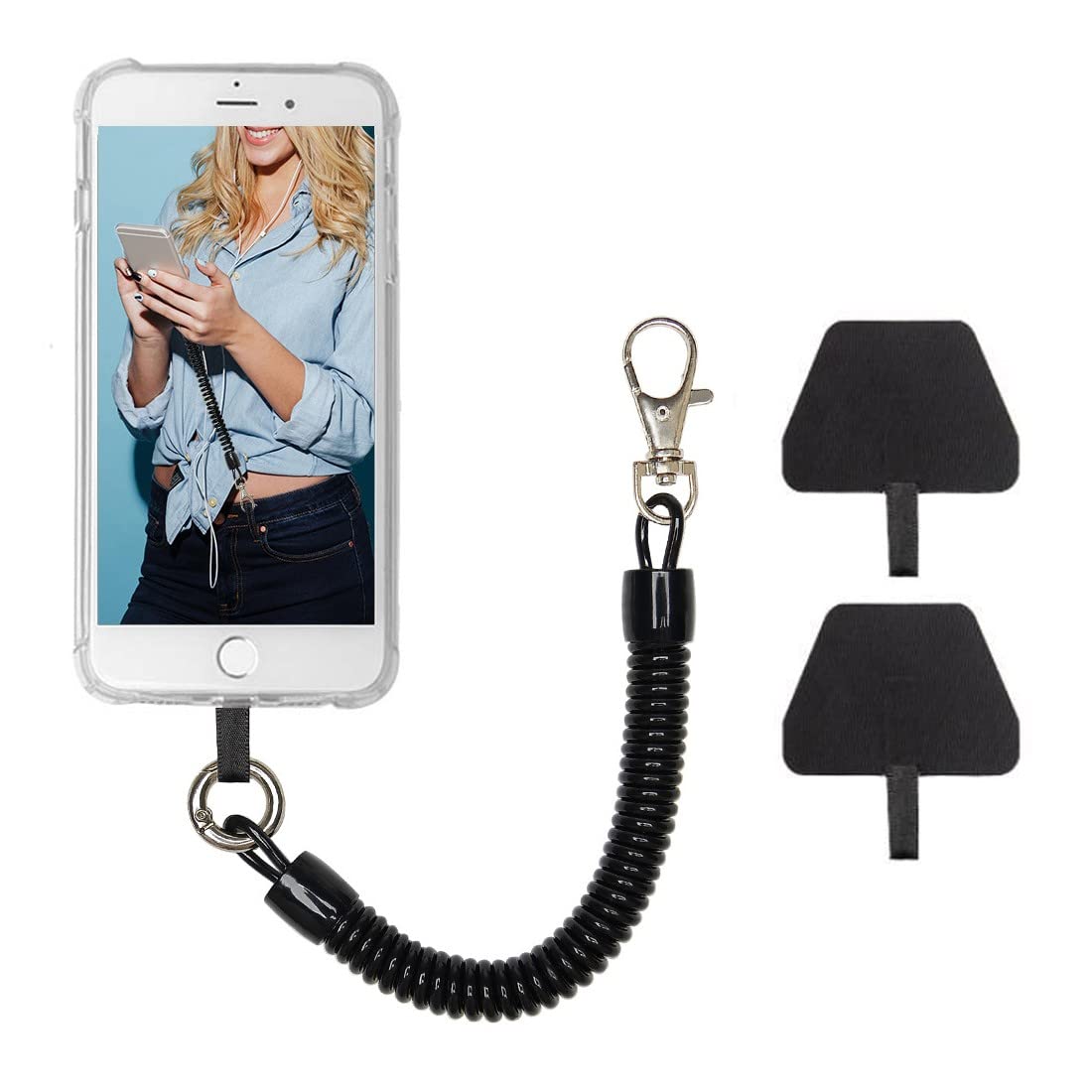 SIOPPKIK Catena per Cellulare a Spirale Flessibile, Nero