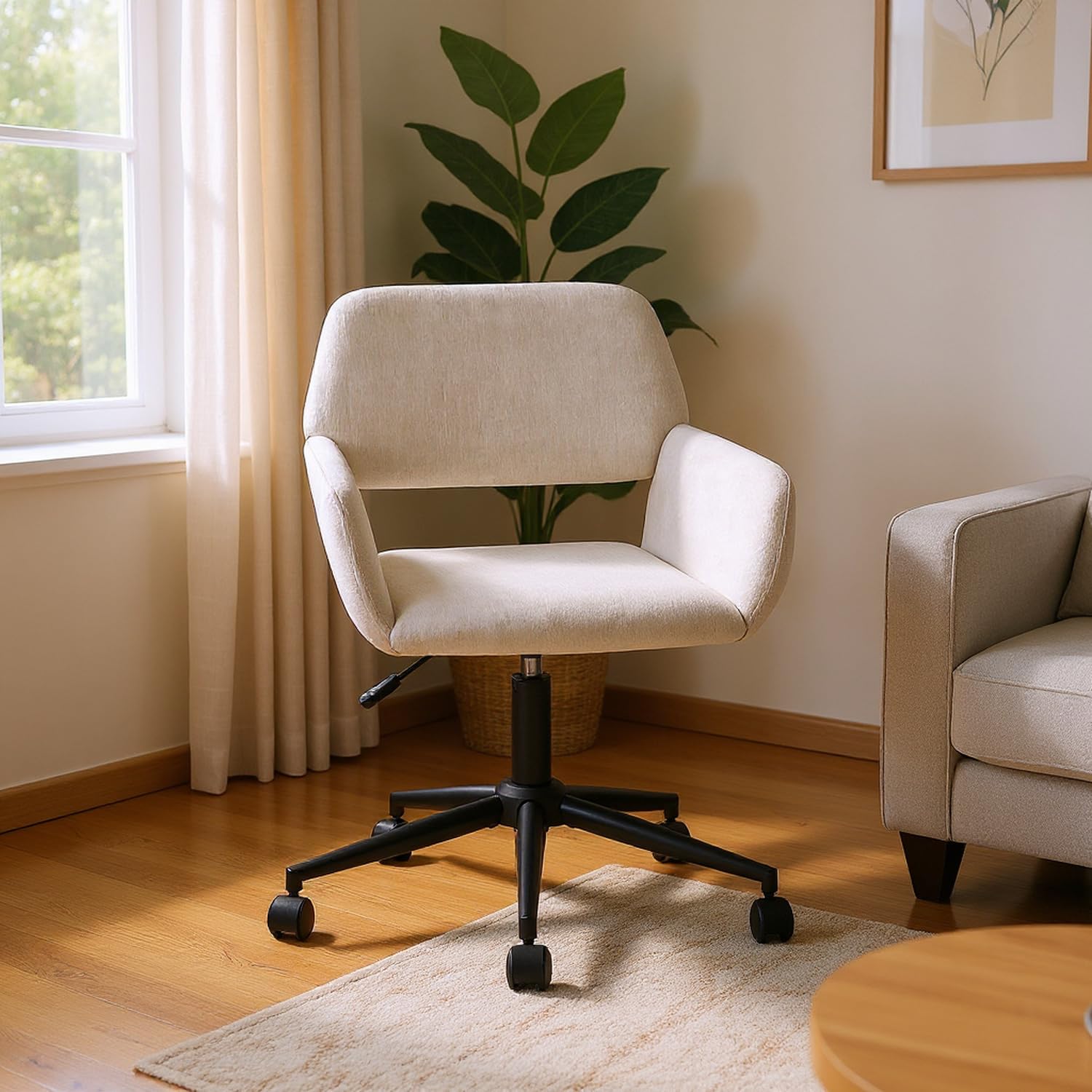 Furniturer Sedia a Schienale Beige in Ciniglia