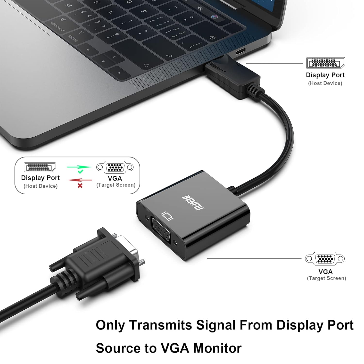 Benfei Adattatore DisplayPort a VGA 5 Confezioni 1080P - immagine 2