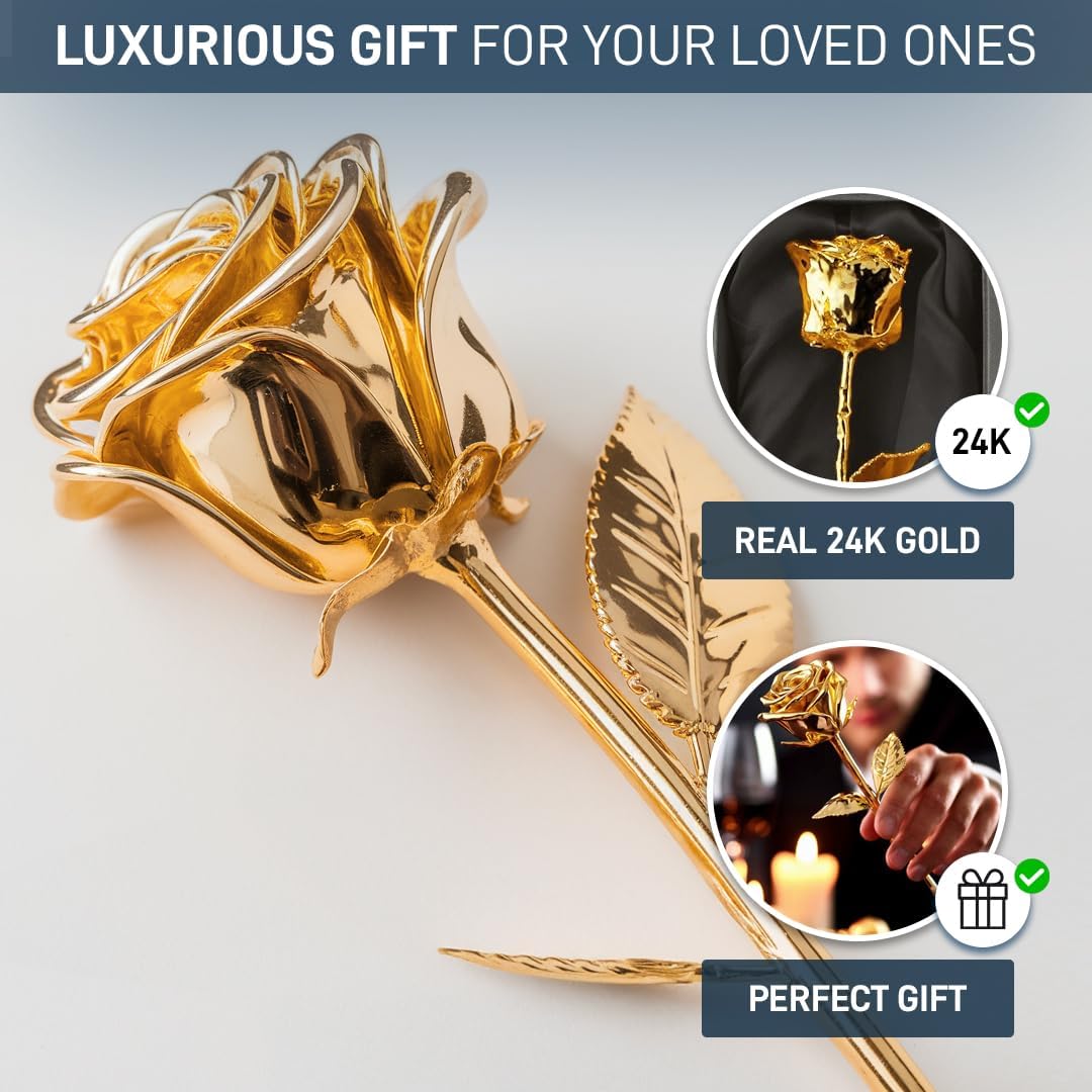 Mikamax Rosa D'oro 24K con Certificato, Scatola Nera - immagine 2