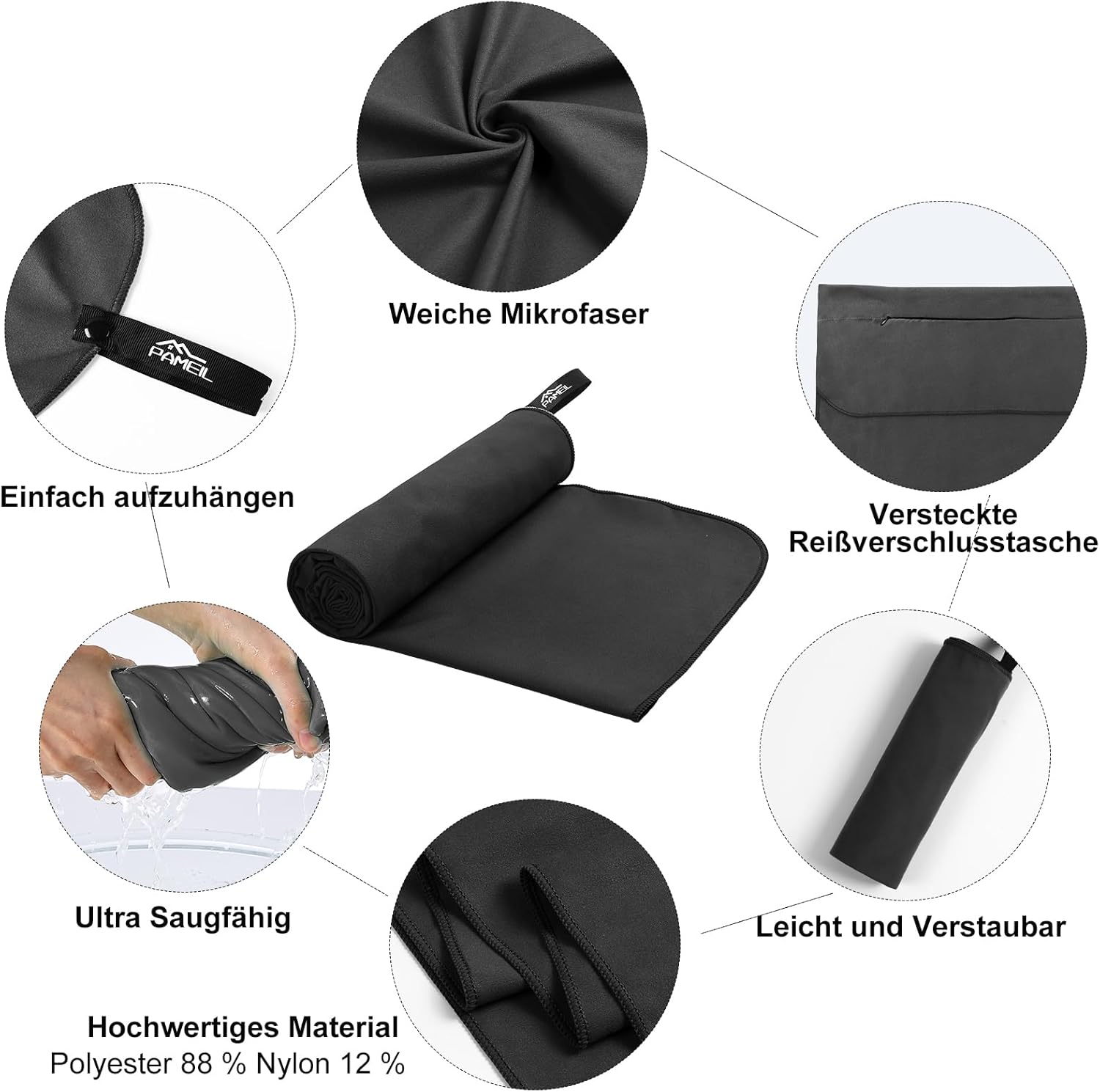 Asciugamano Palestra Microfibra 120x50cm con Tasca - immagine 4