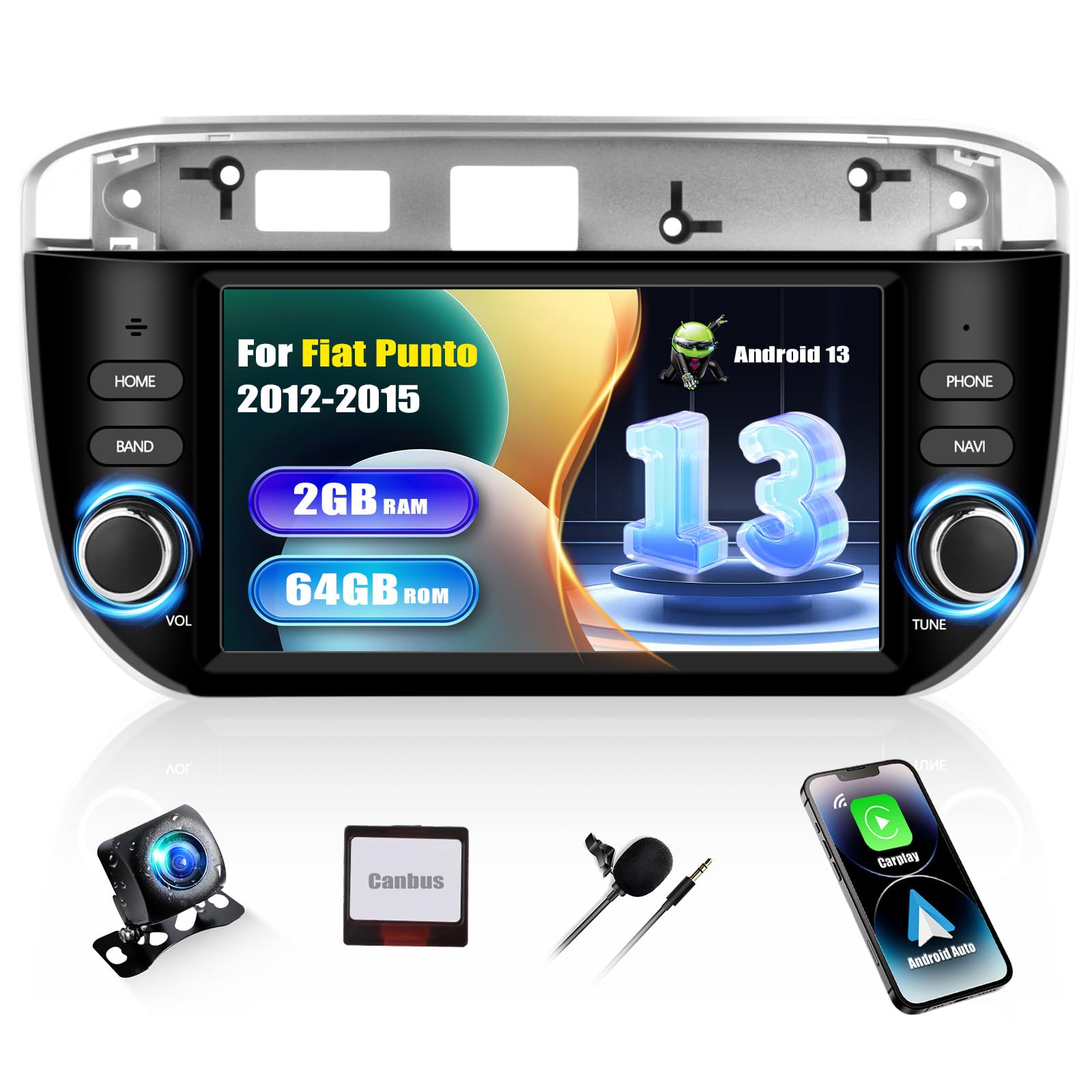 Sixwin Autoradio Android 13 per Fiat Punto 2012-2015