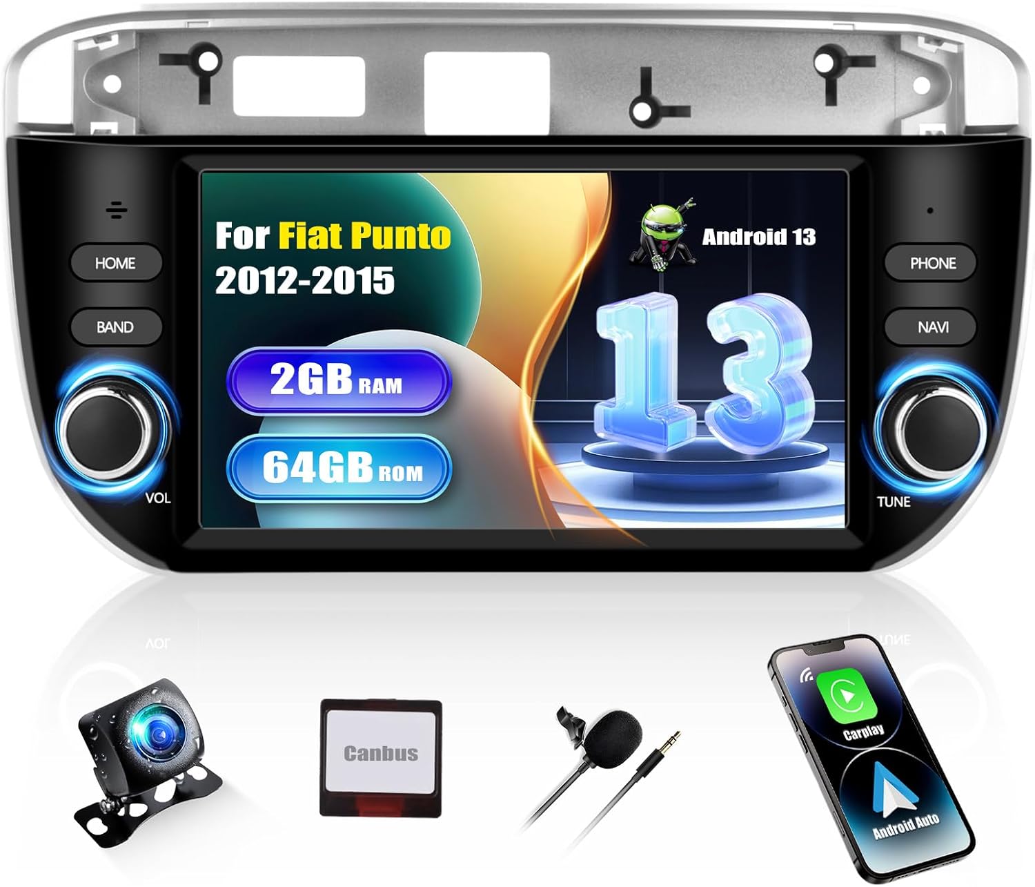 Sixwin Autoradio Android 13 per Fiat Punto 2012-2015 - immagine 1