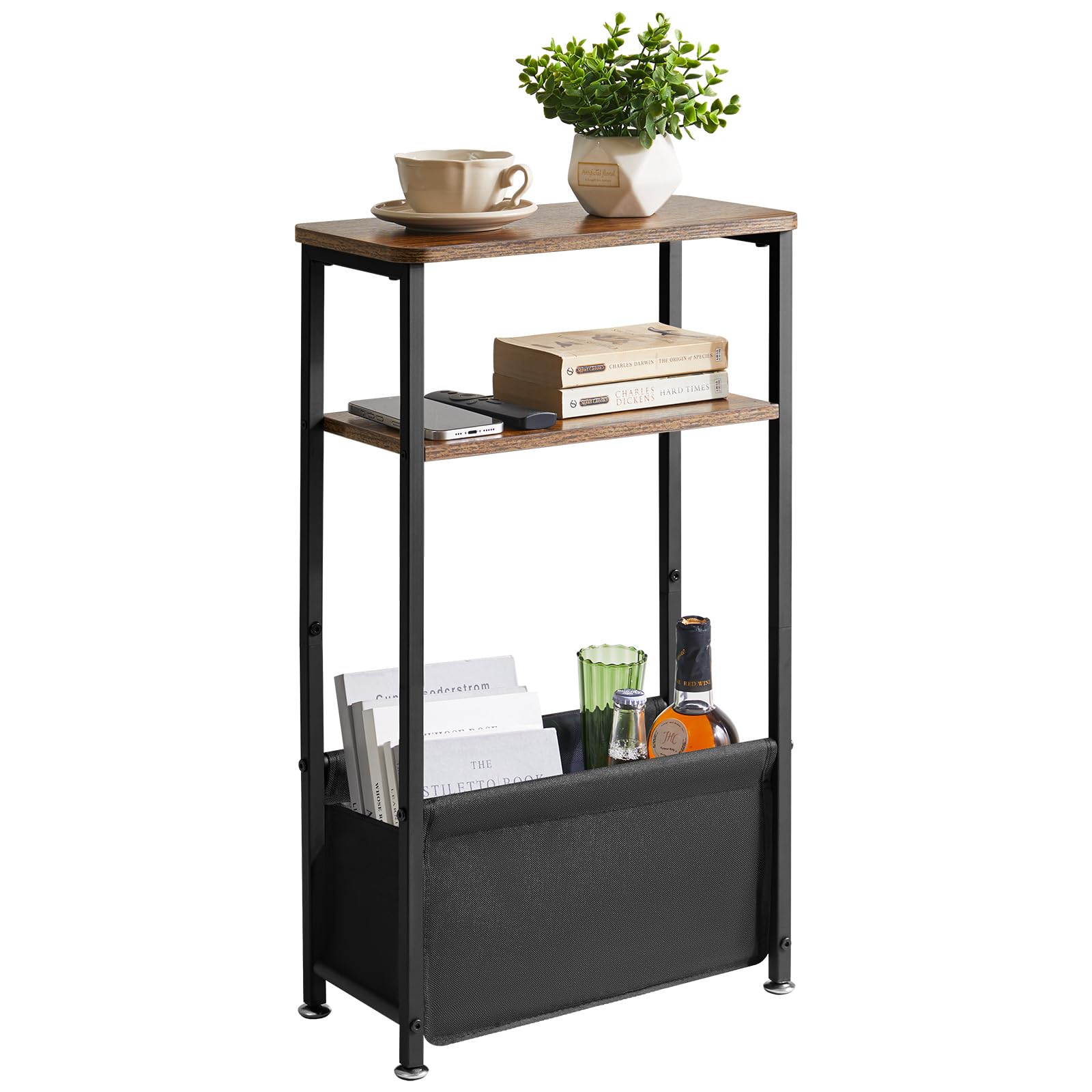 Tavolino Stretto 3 Ripiani 40x20x66cm, Marrone Rustico