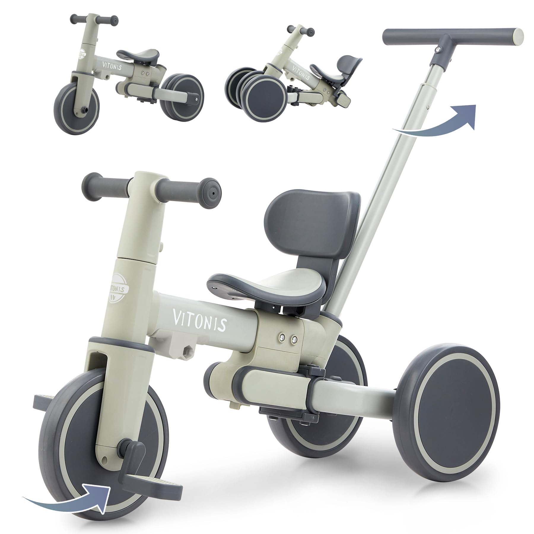 Bicicletta Senza Pedali 5 in 1 con Barra di Spinta, Verde