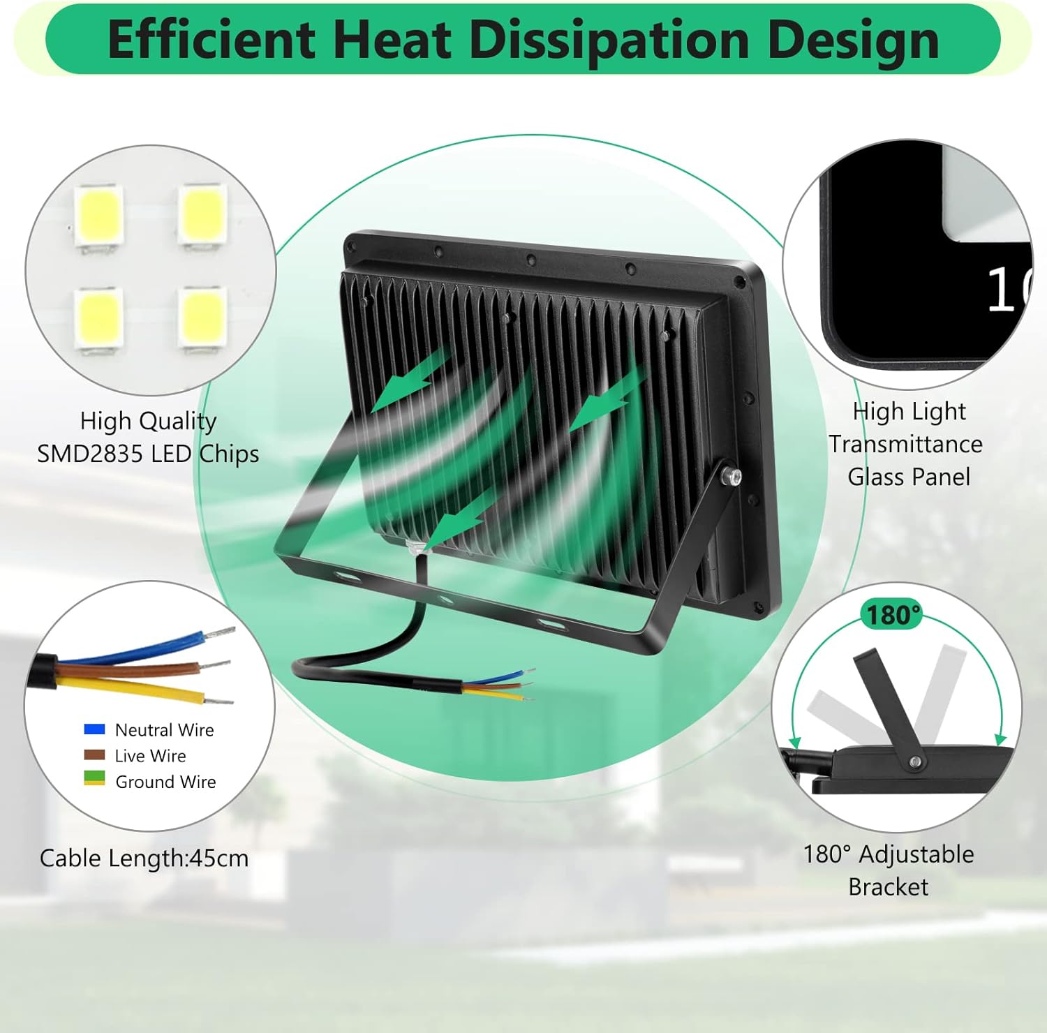 Tasinuo Faretto LED da Esterno 100W 2 Pezzi - immagine 3