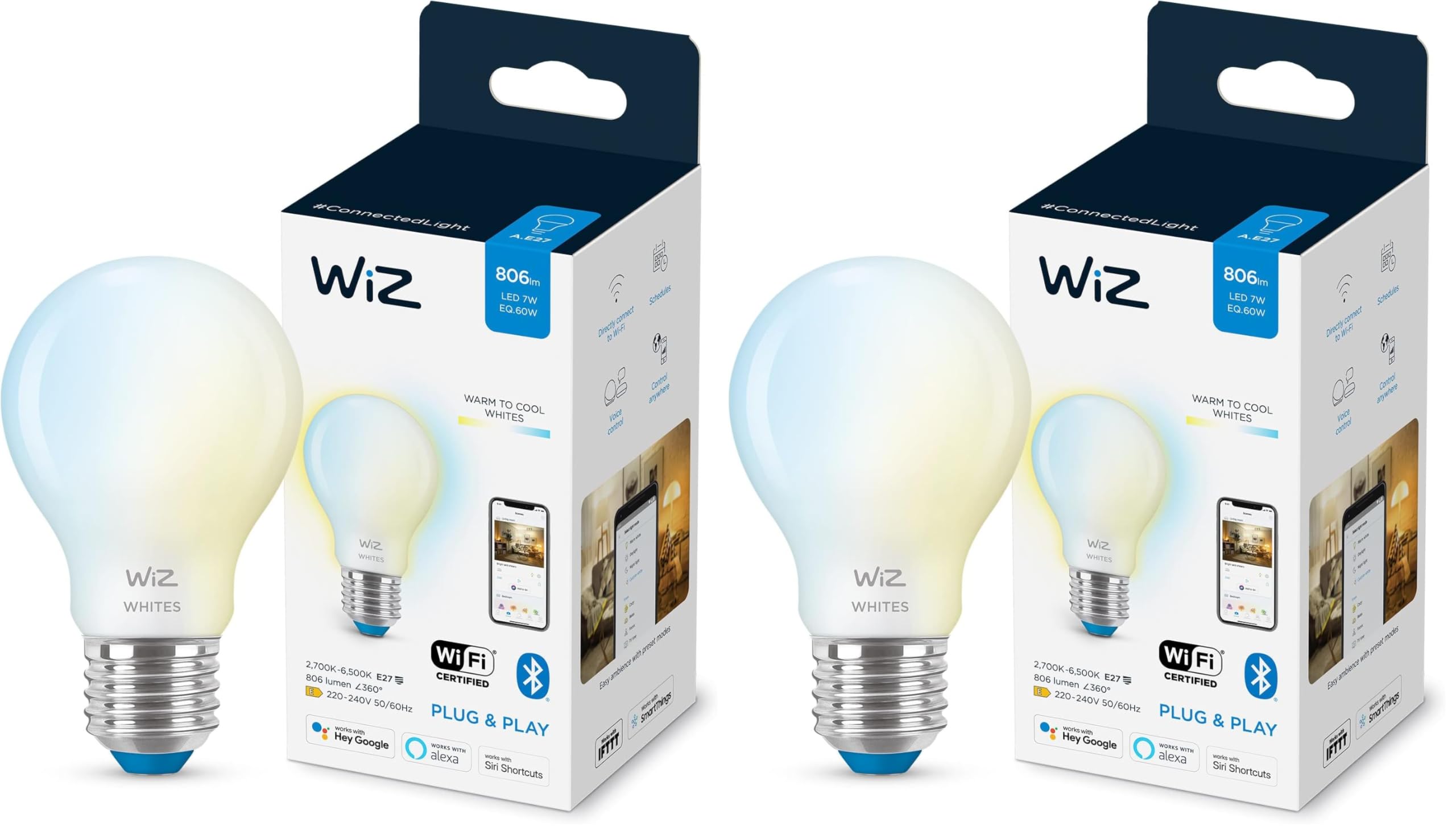 WiZ Connected Lampadina Smart, Smerigliata, Luce Bianca Dimmerabile ...